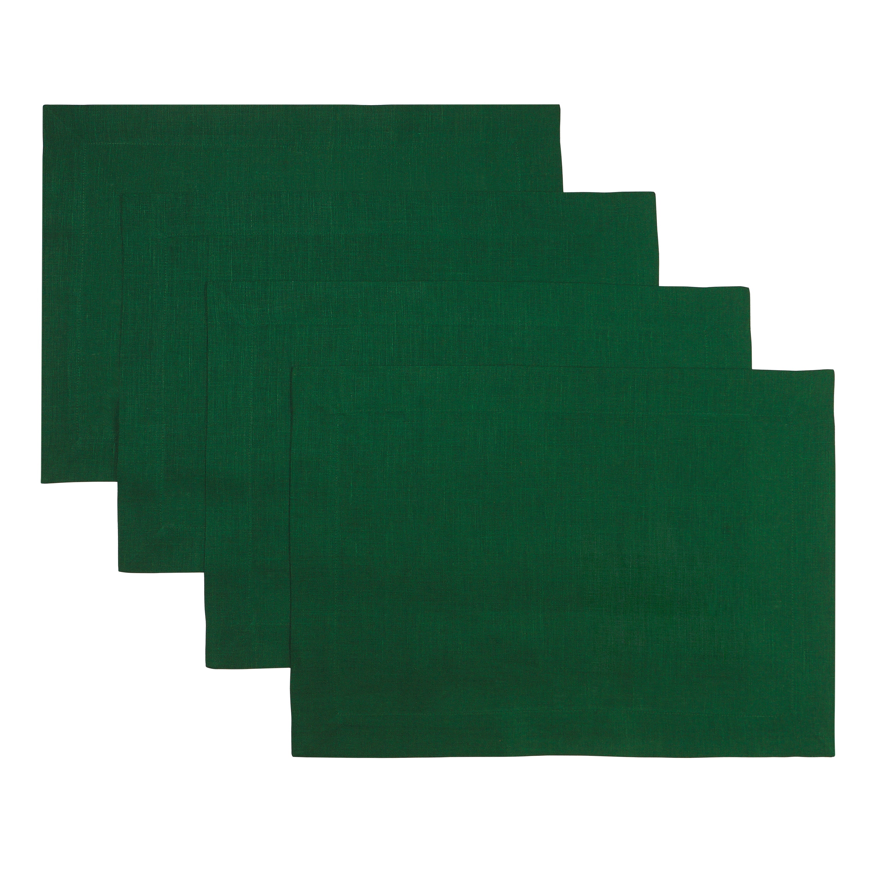 Forest Green Linen Placemats, Hemmed, 14 x 19 inch, 4 pcs