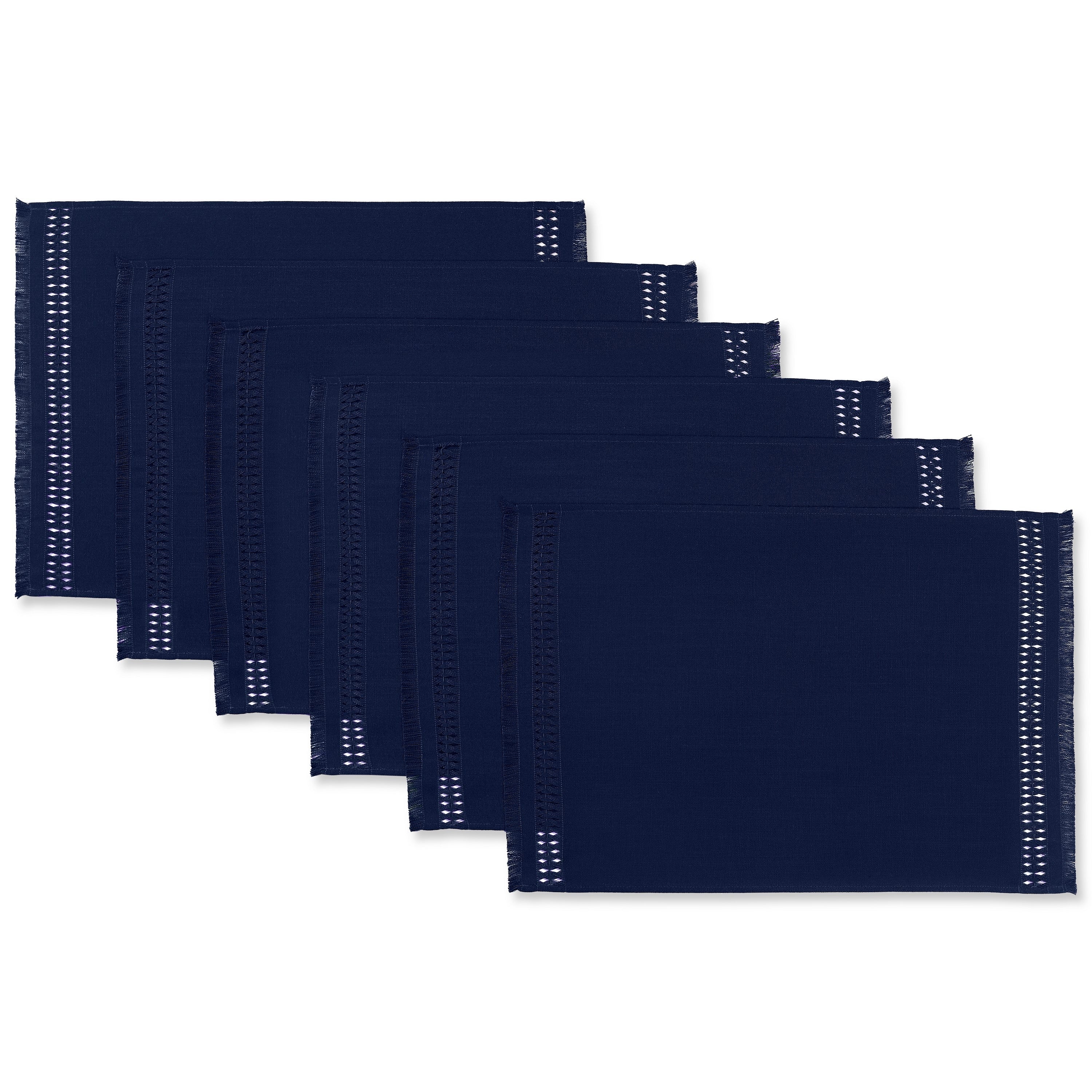 Navy Blue Faux Linen Placemats, Hand Hemstitch, 14 x 19 inch, 6 pcs