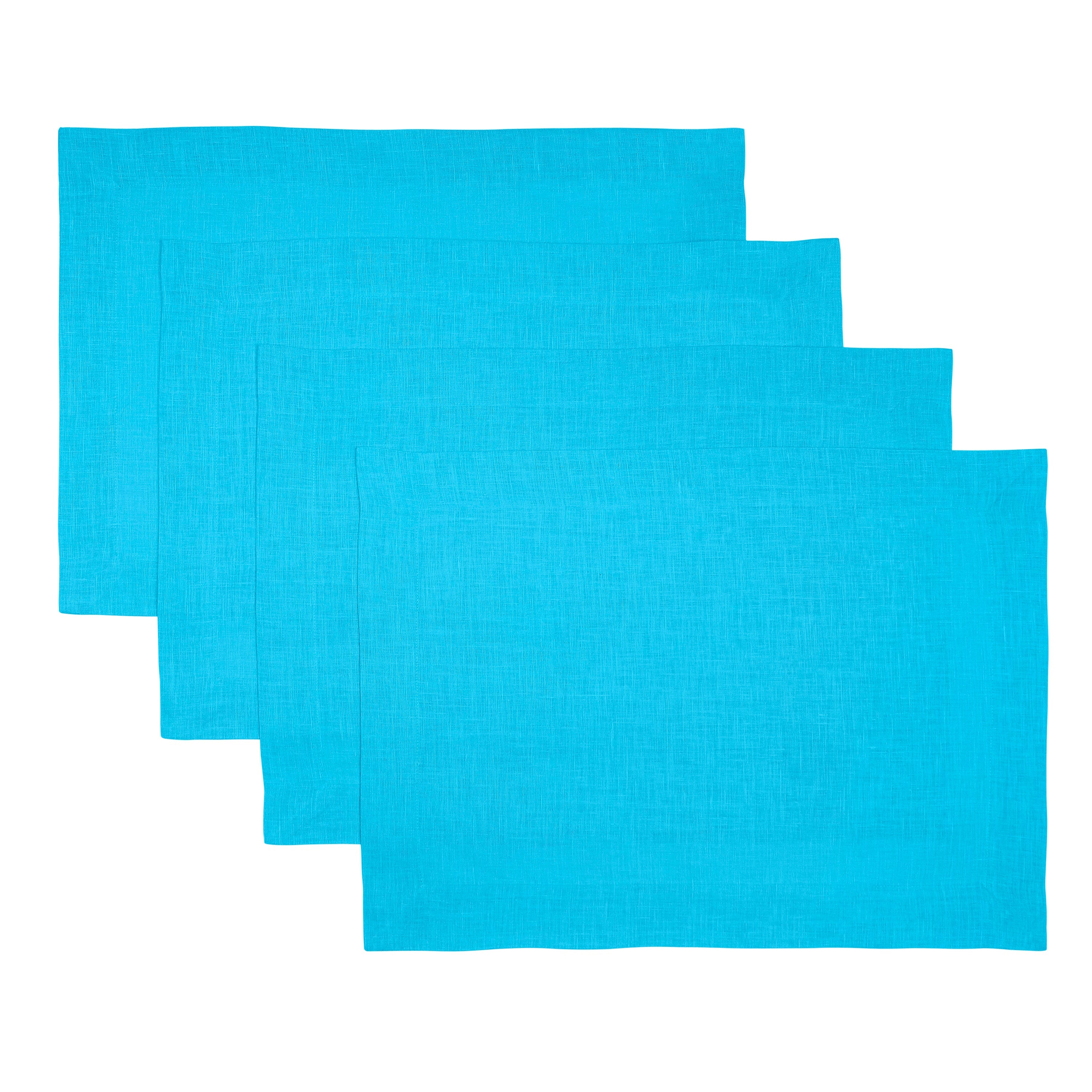 Cyan Blue Linen Placemats, Hemmed, 14 x 19 inch, 4 pcs