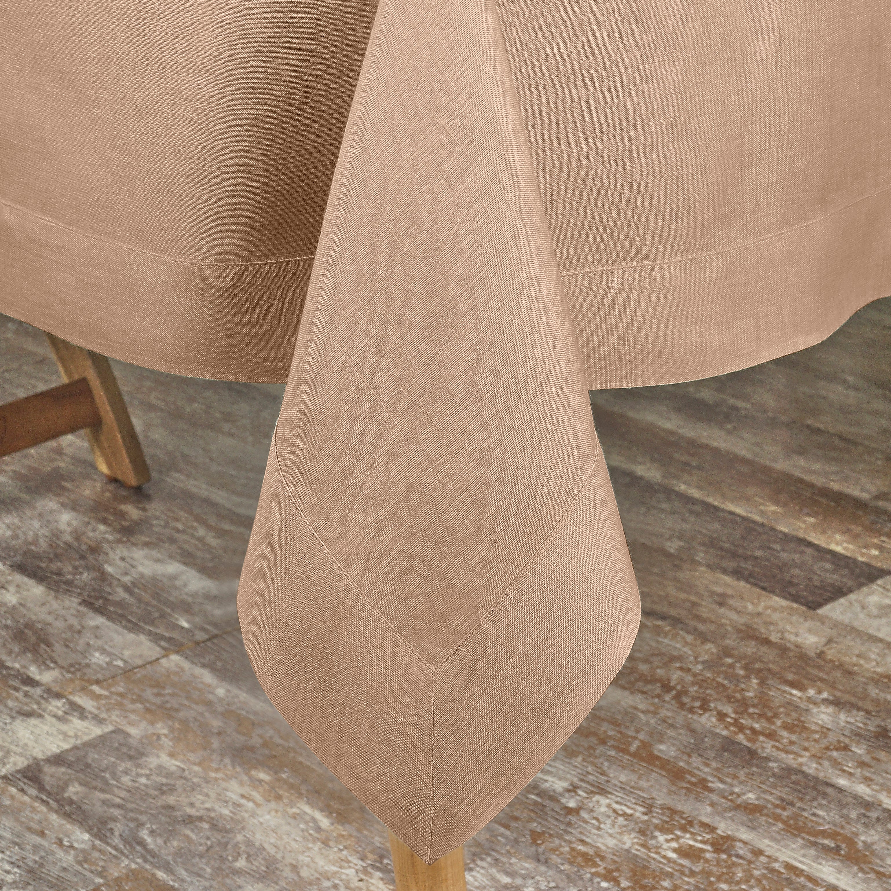 Champagne Beige Linen Tablecloth, Hemmed