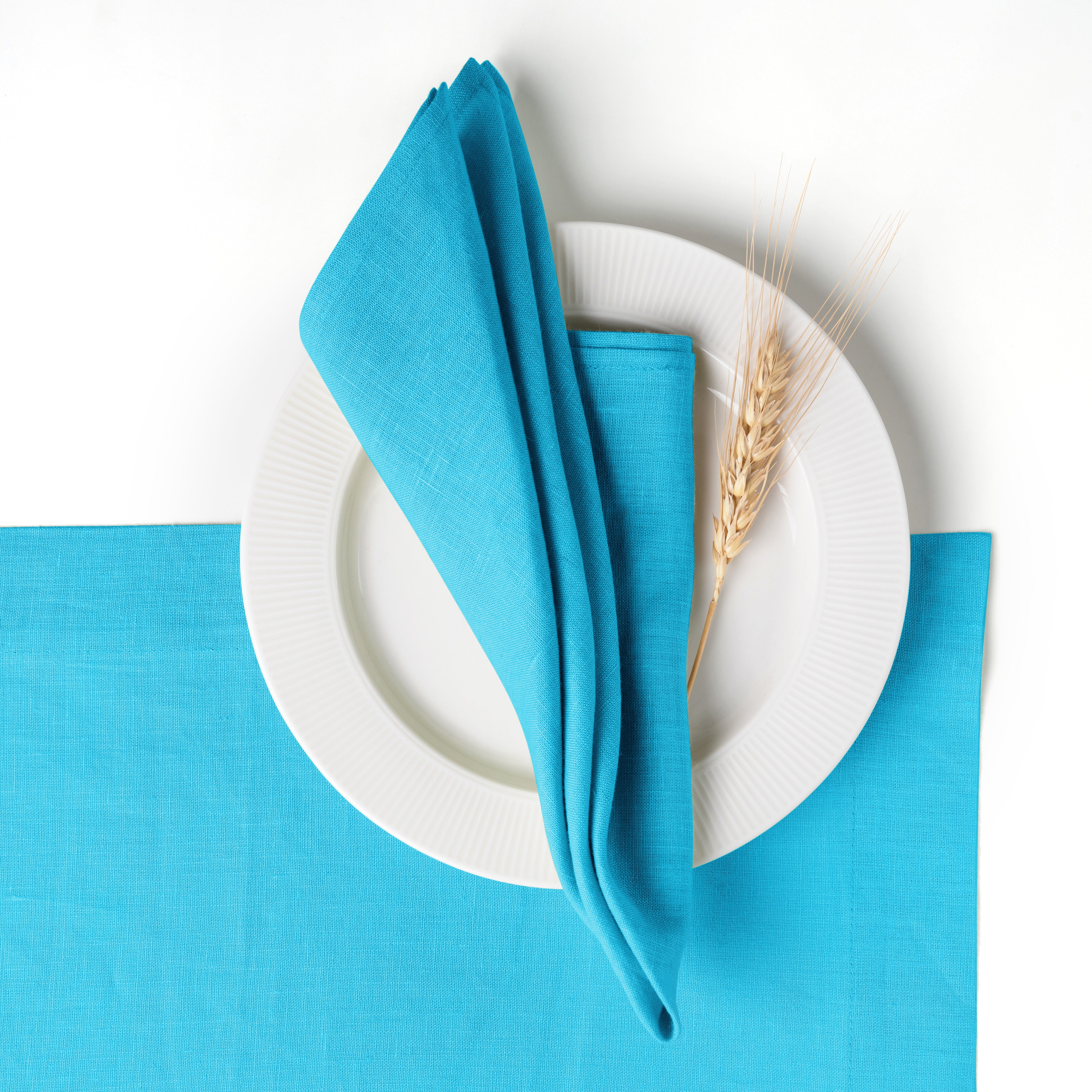 Cyan Blue Linen Napkins, Hemmed, 18 x 18 inch, 4 pcs