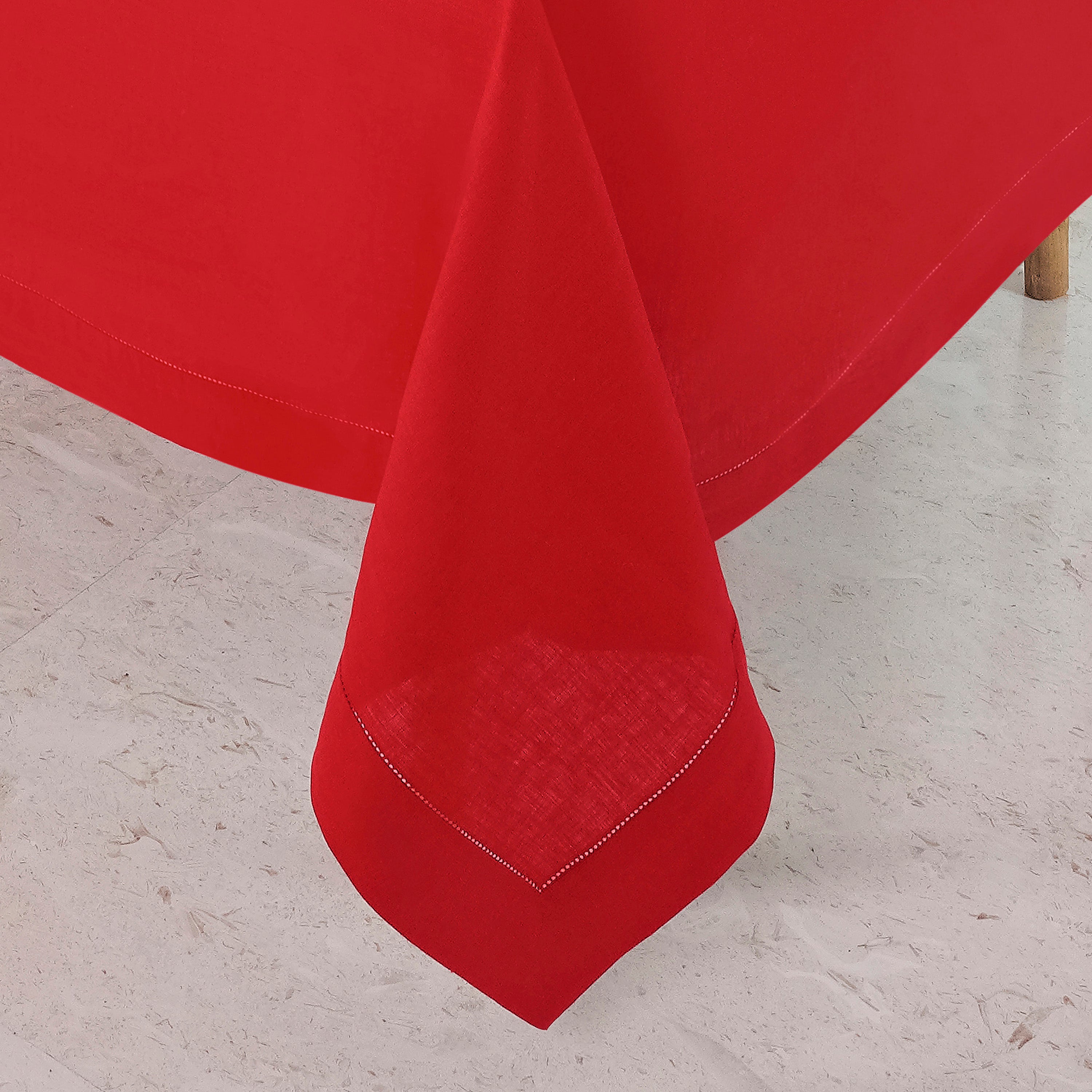 Bright Red Linen Tablecloth, Hemstitch