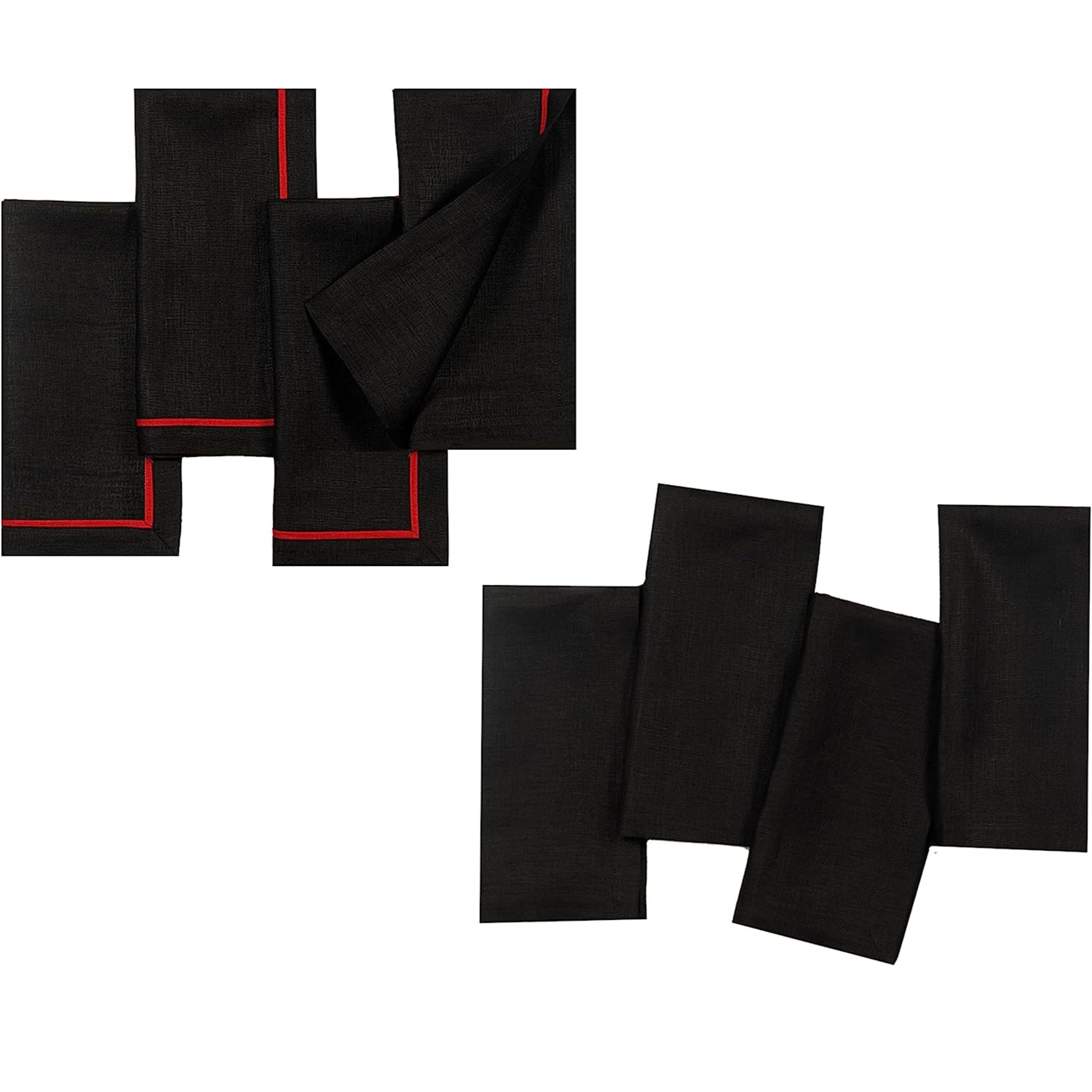 Black and Red Linen Napkins, Reversible, 20 x 20 inch, 4 pcs