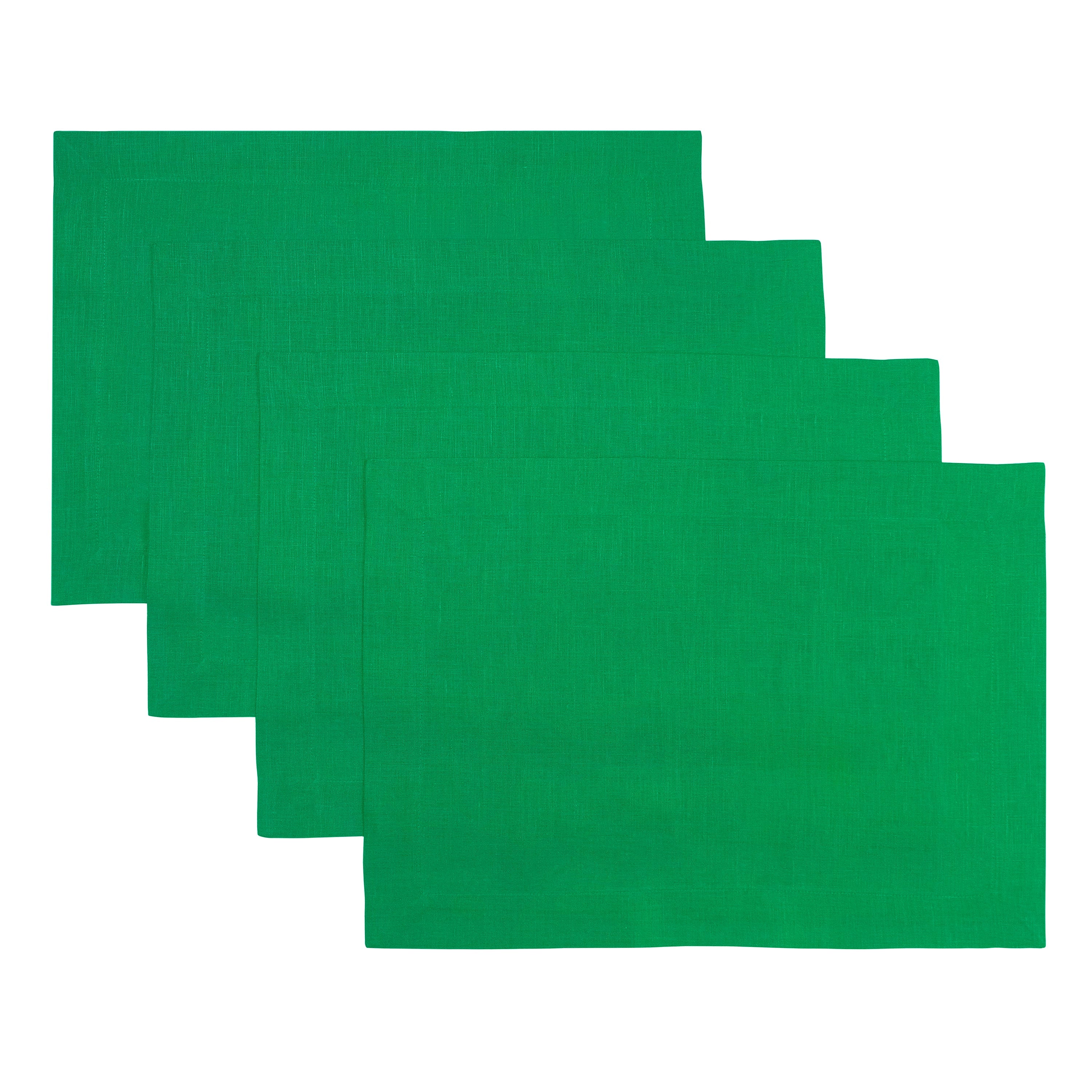 Kelly Green Linen Placemats, Hemmed, 14 x 19 inch, 4 pcs