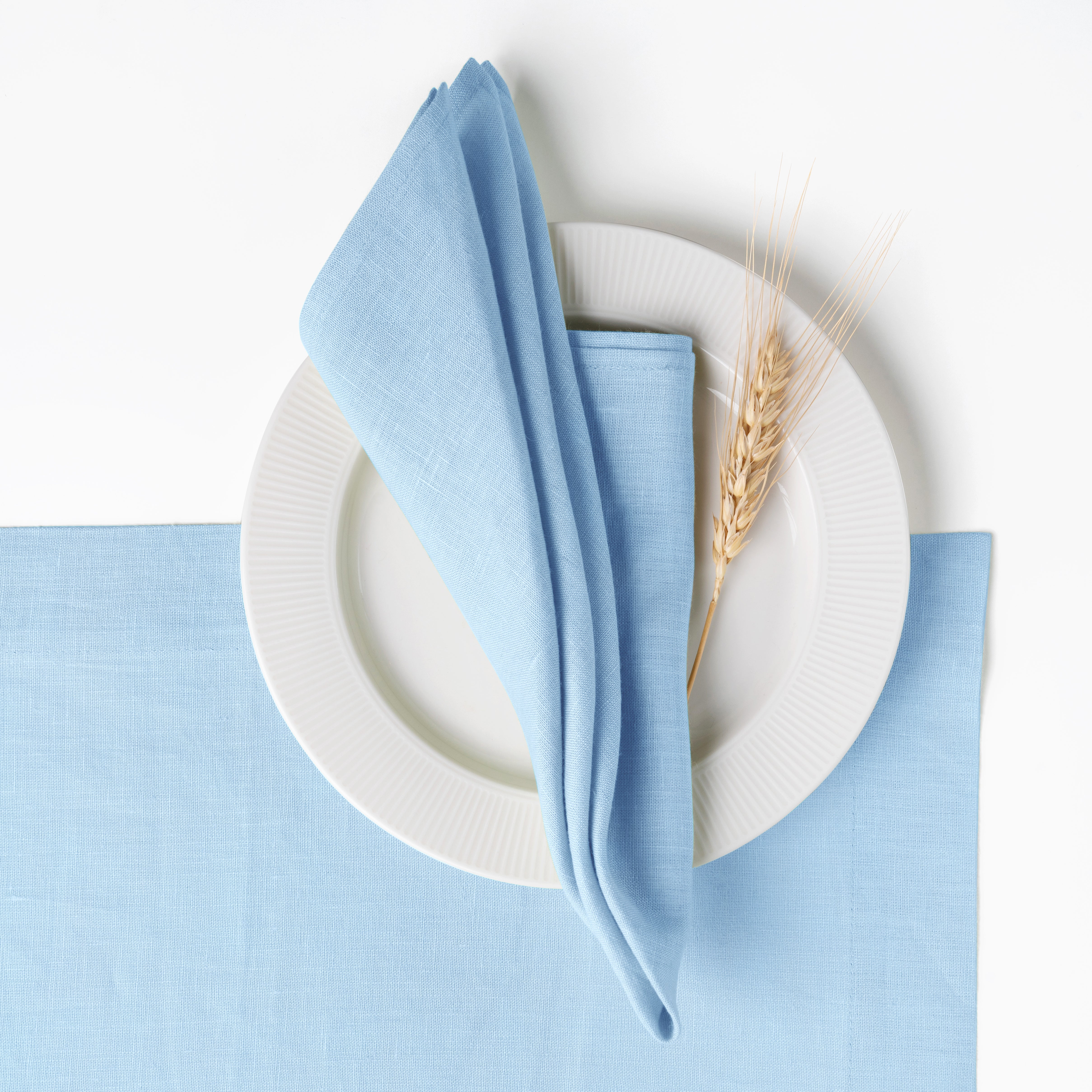 Powder Blue Linen Napkins, Hemmed, 18 x 18 inch, 4 pcs