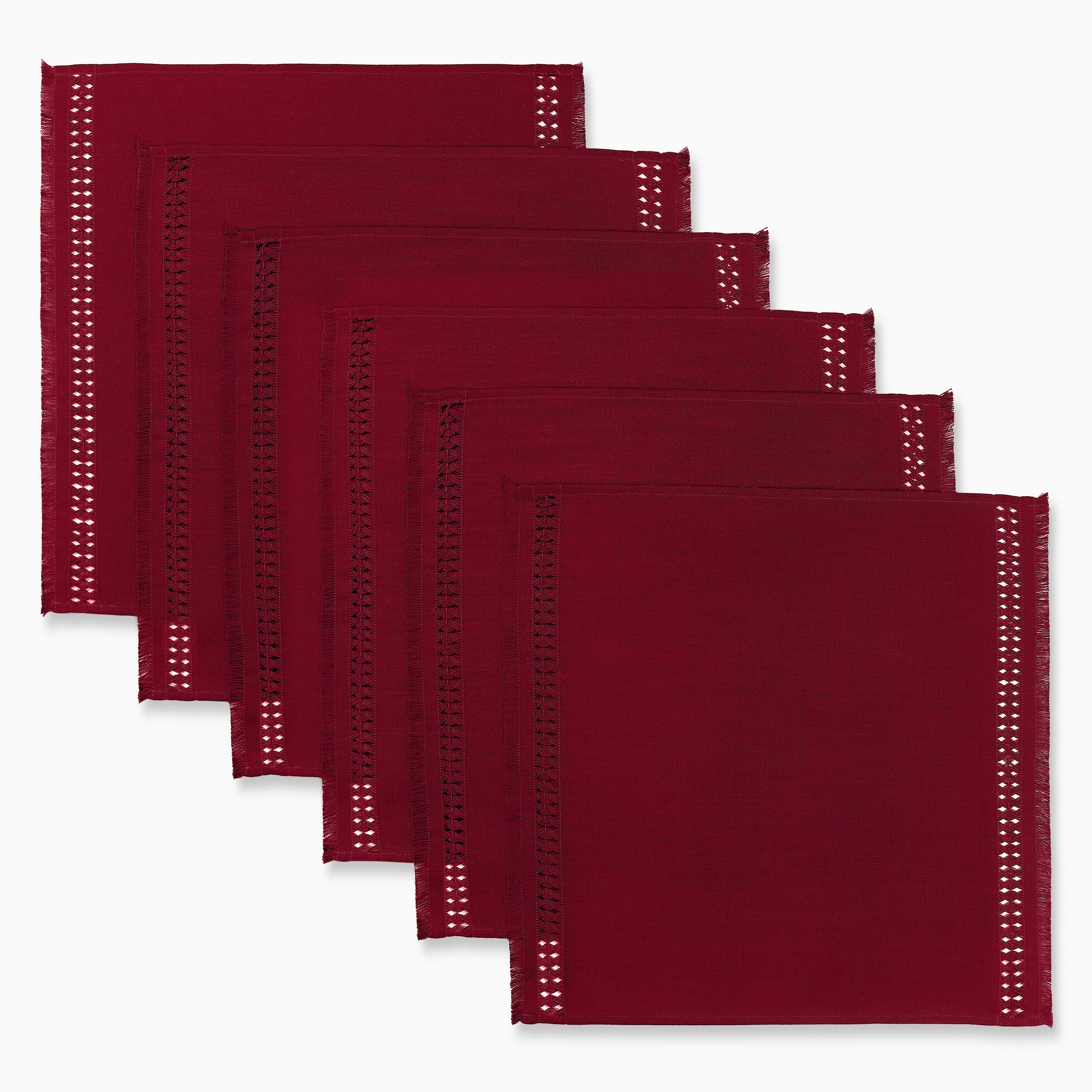 Red Faux Linen Napkins, Hand Hemstitch, 20 x 20 inch, 6 pcs