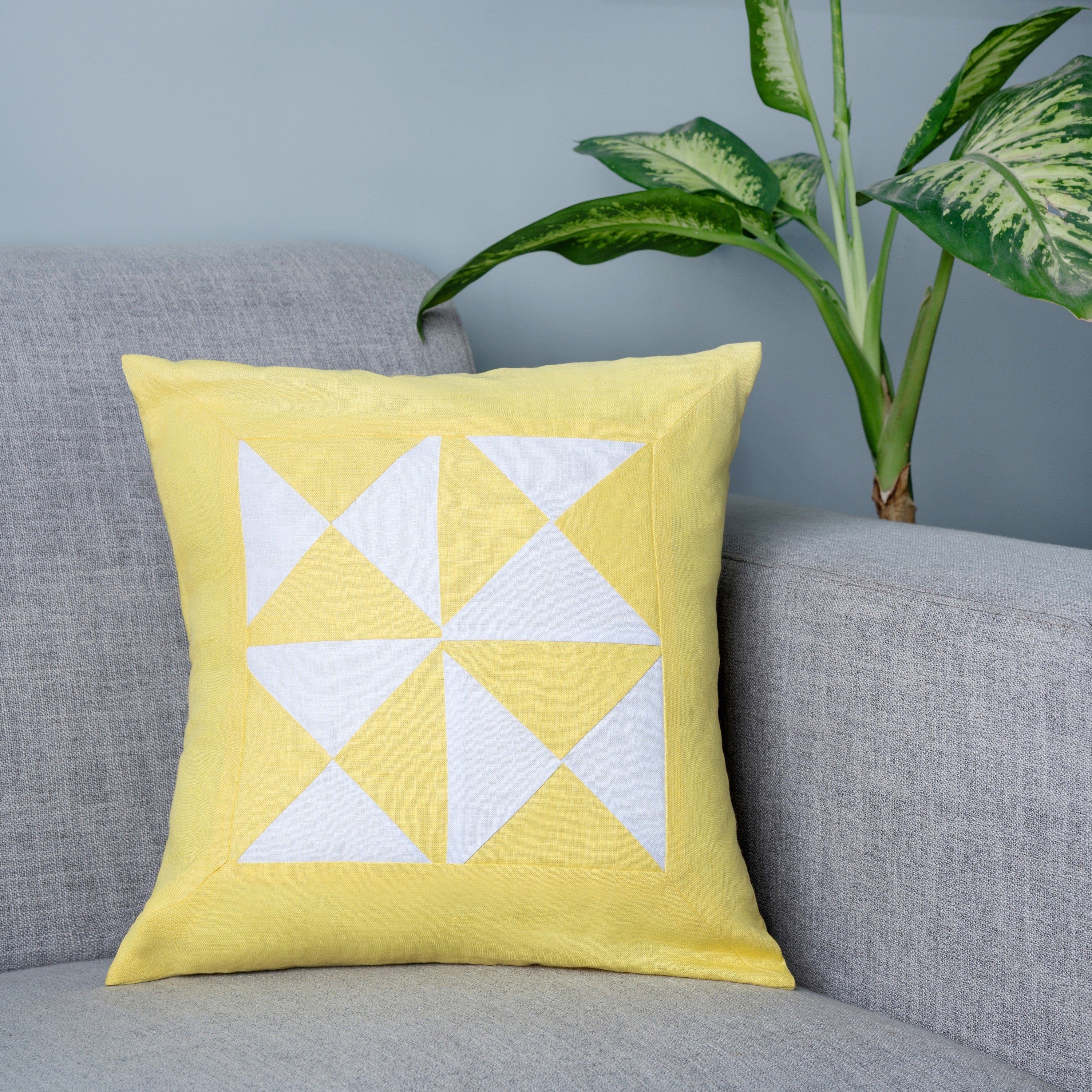 La Jolie Linen Pillow Cover - Lemon Yellow and White