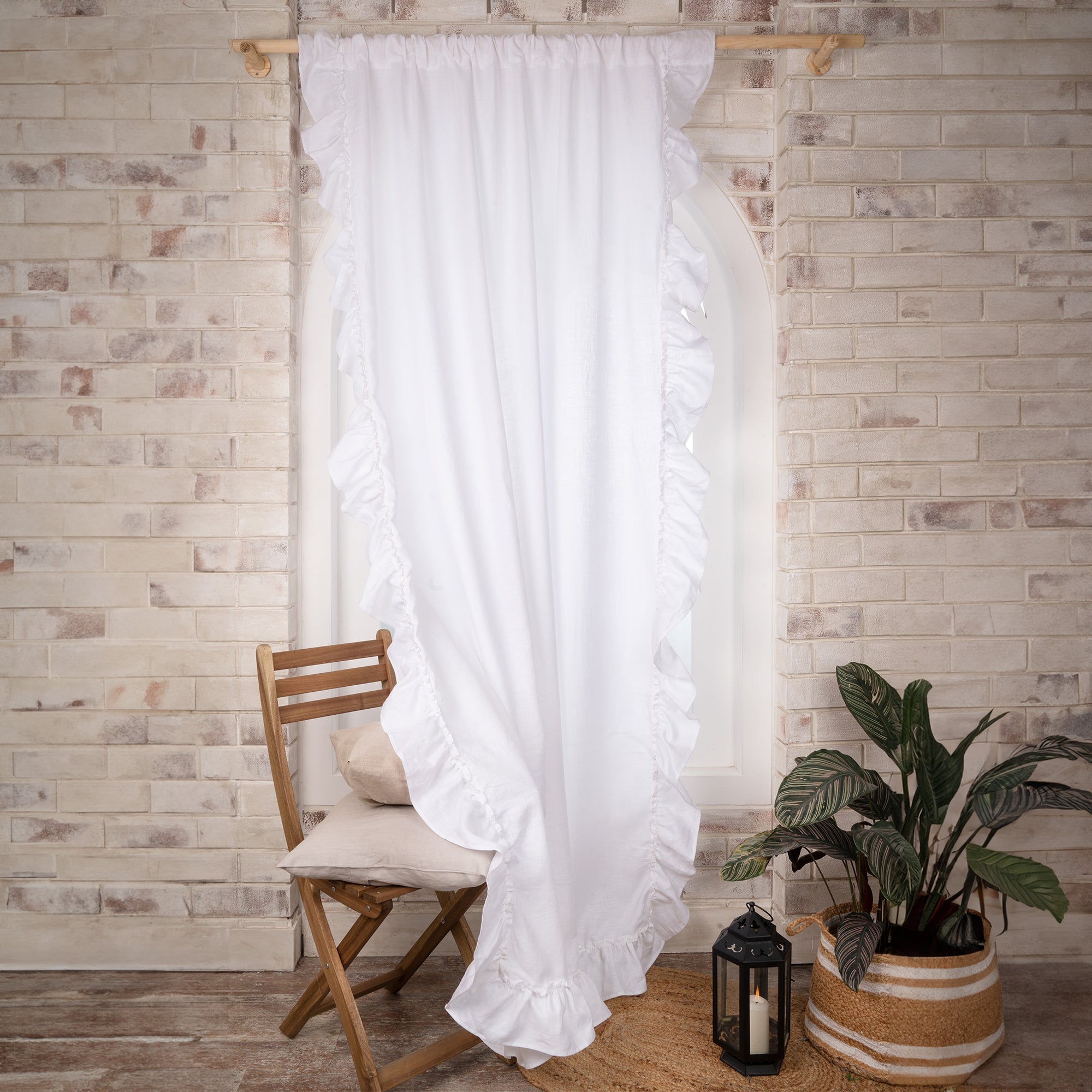 White Linen Ruffle Curtain - 