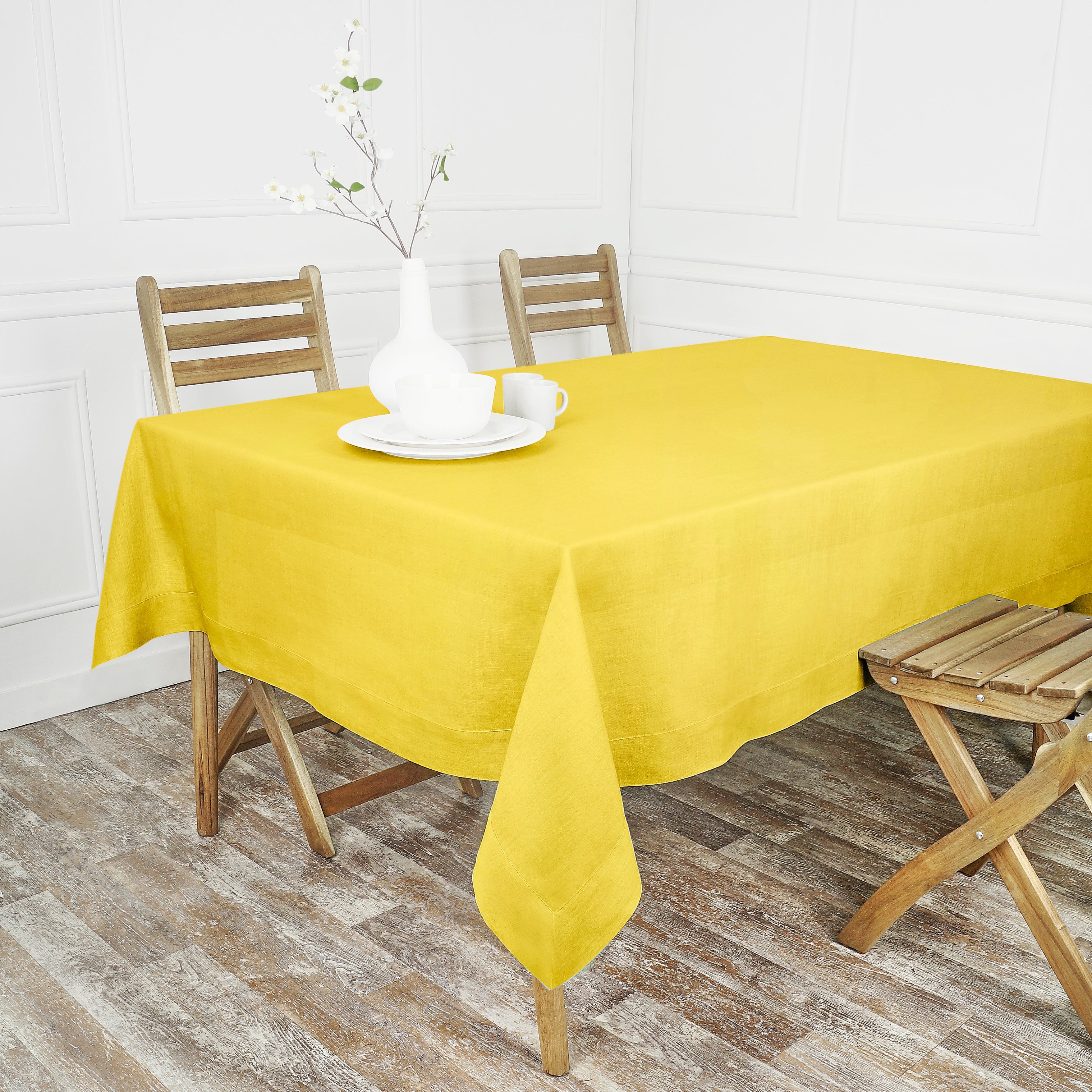 Lemon Yellow Linen Tablecloth, Hemmed