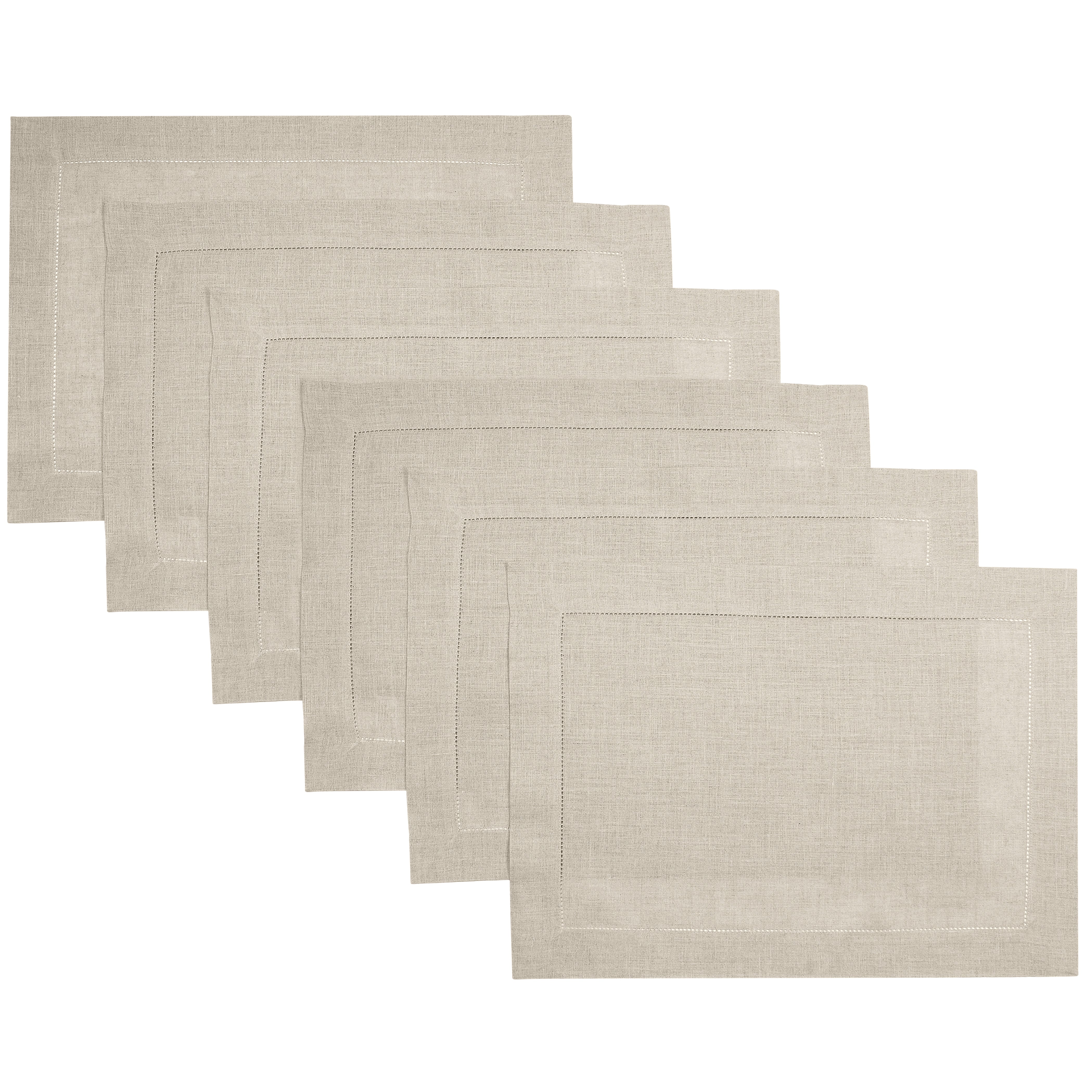 Natural Linen Placemats, Hemstitch, 14 x 19 inch, 6 pcs