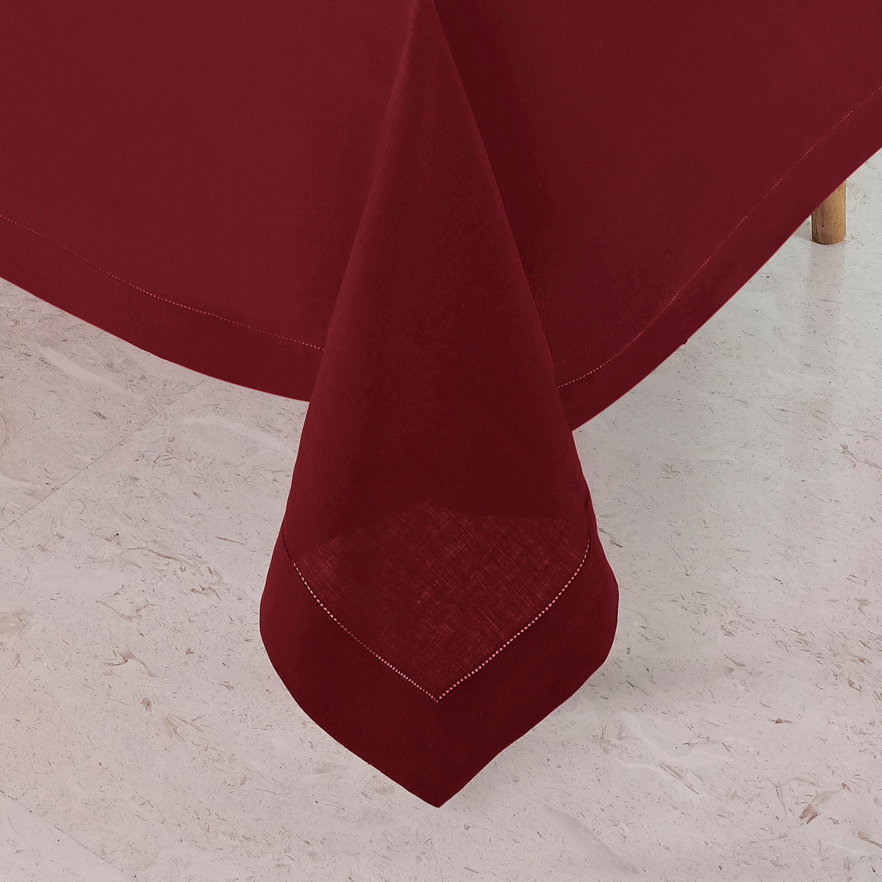 Dark Red Linen Tablecloth, Hemstitch