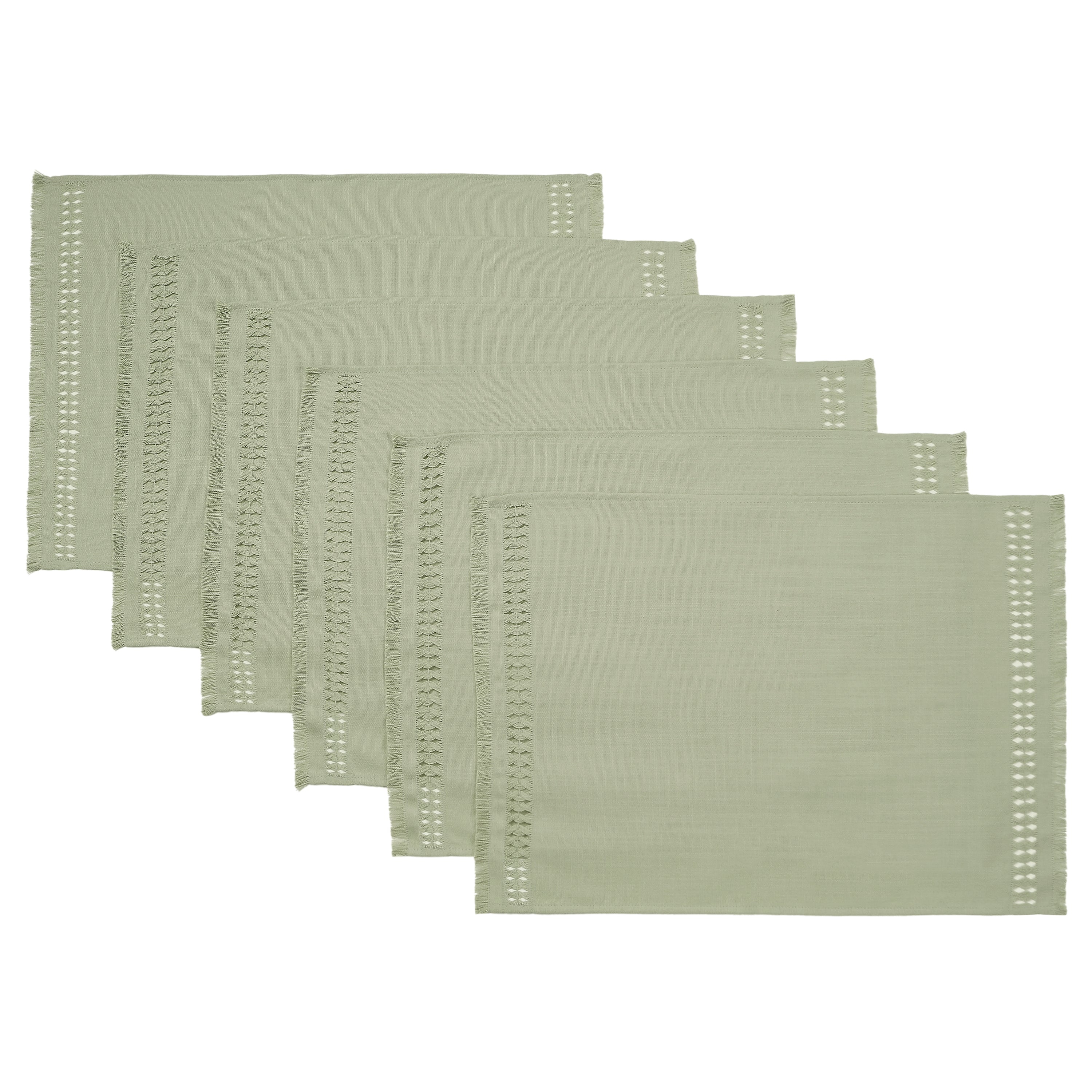 Sage Green Faux Linen Placemats, Hand Hemstitch, 14 x 19 inch, 6 pcs