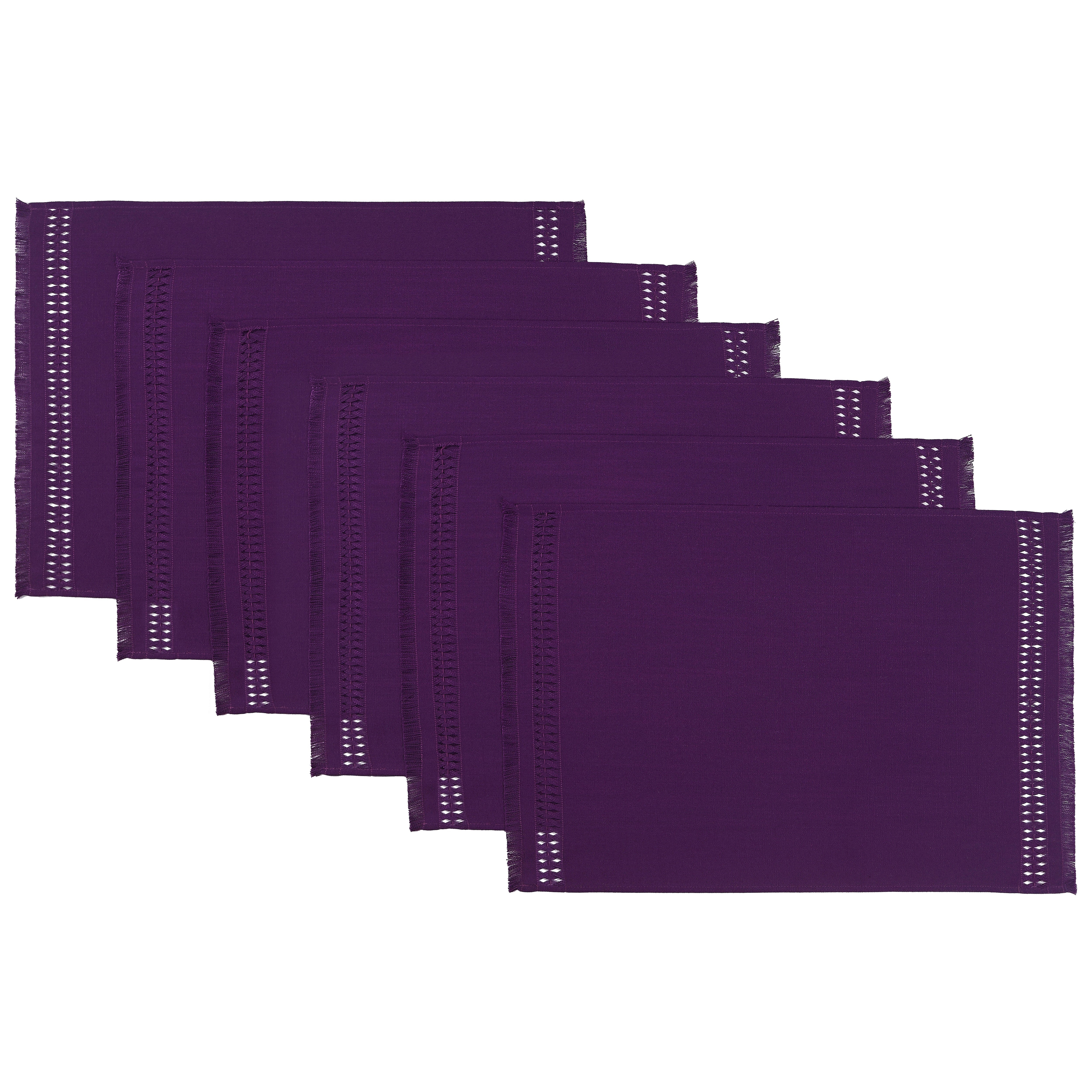 Purple Faux Linen Placemats, Hand Hemstitch, 14 x 19 inch, 6 pcs