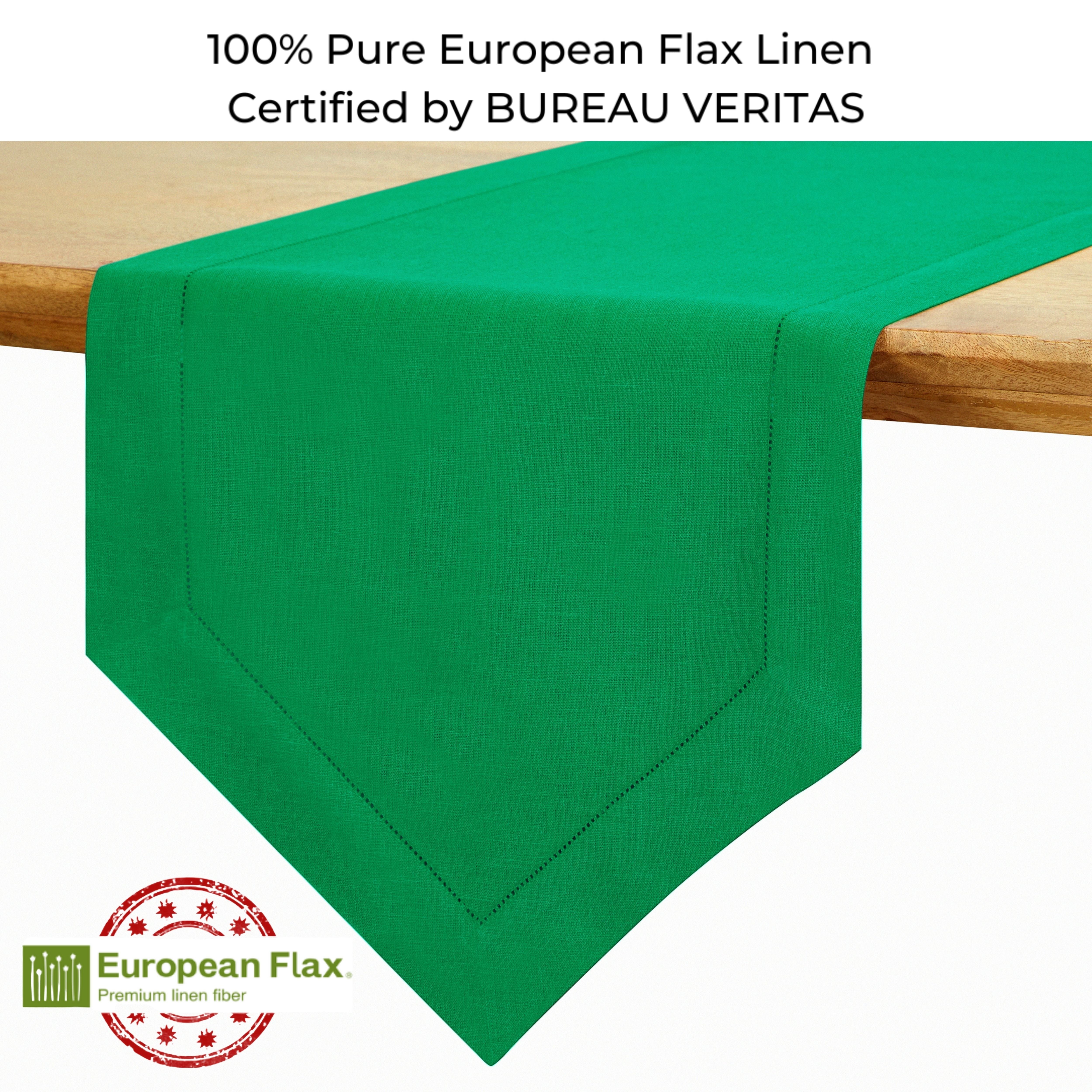 Kelly Green Linen Table Runner, Diamond