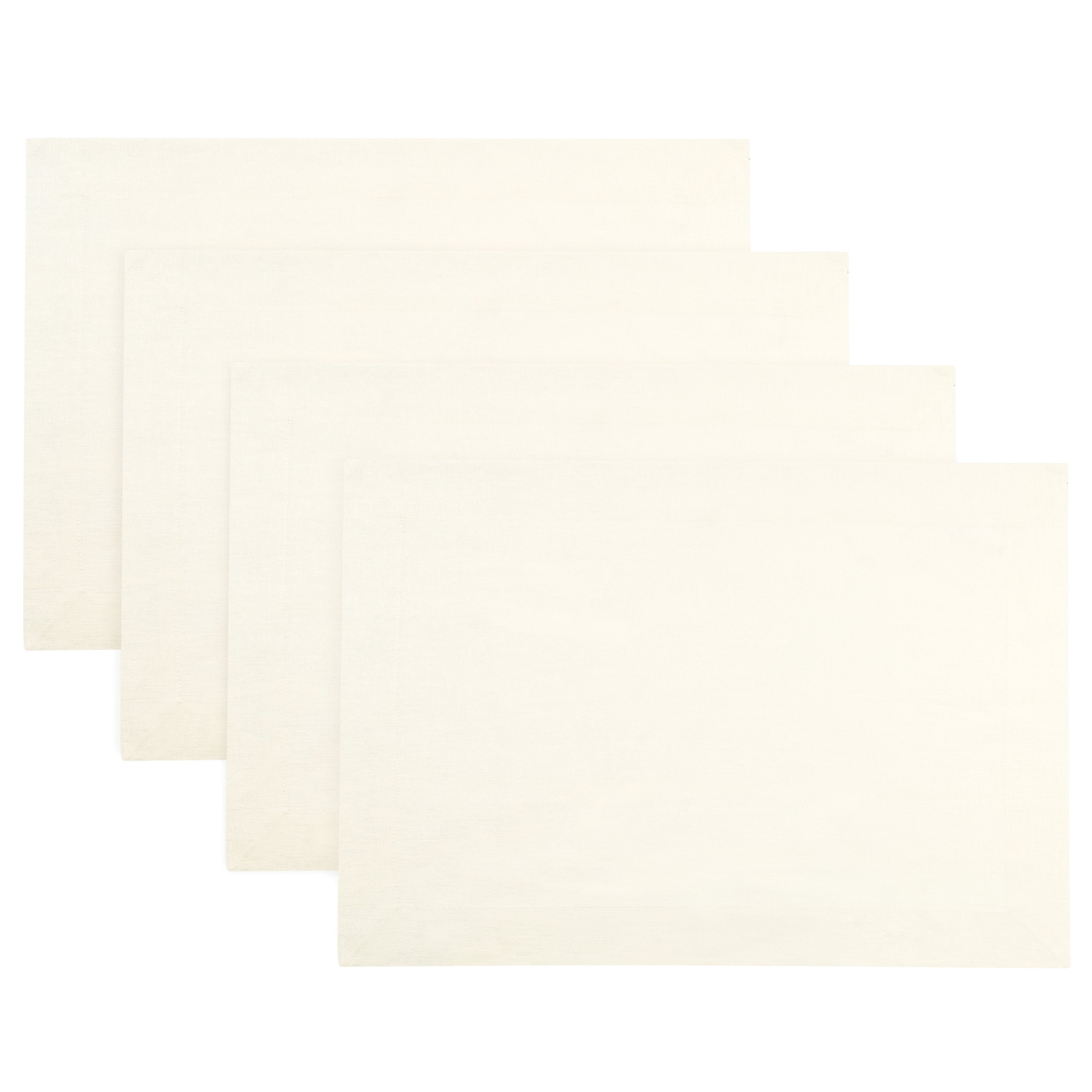 Ivory Linen Placemats, Hemmed, 14 x 19 inch, 4 pcs