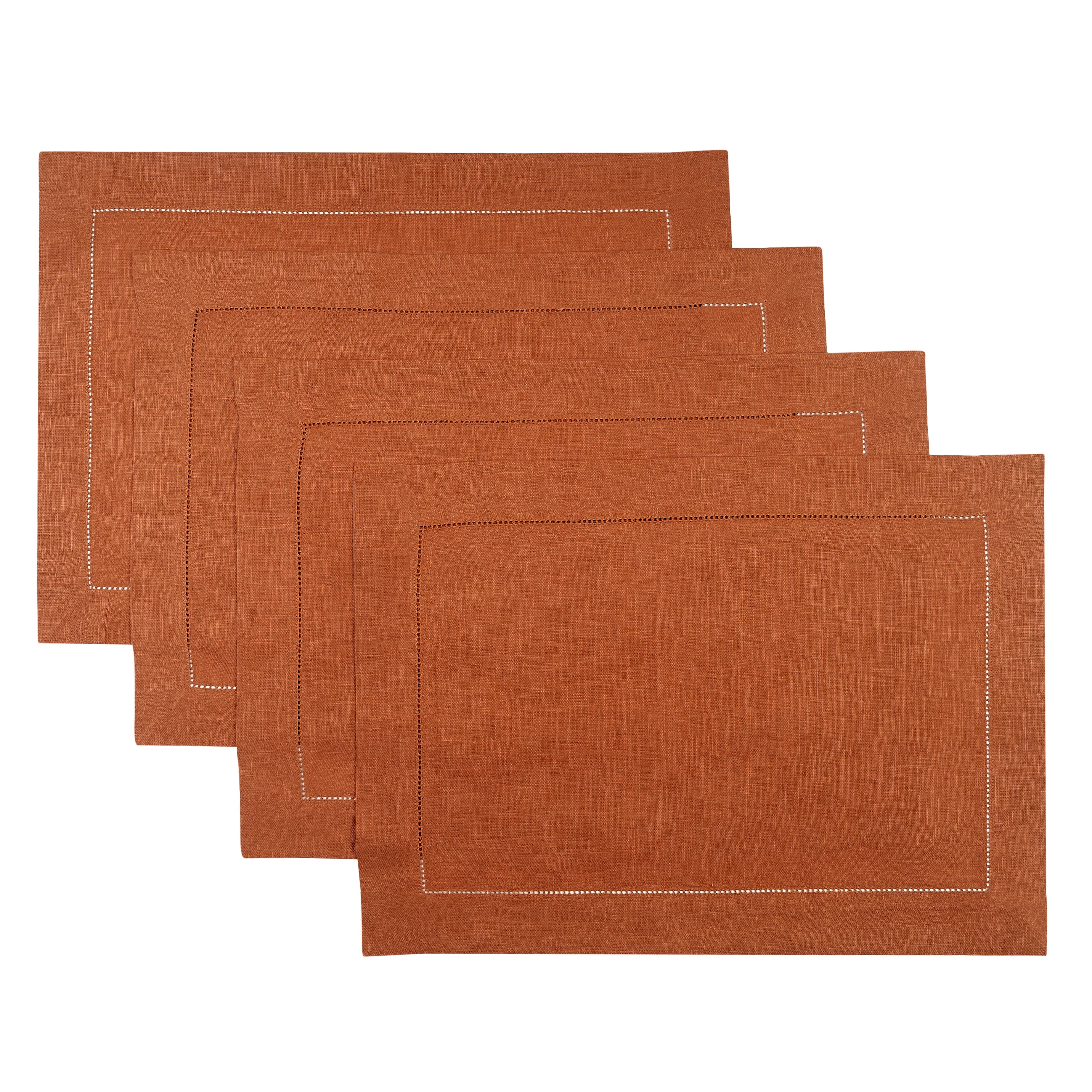 Rust Linen Placemats, Hemstitch, 14 x 19 inch, 4 pcs