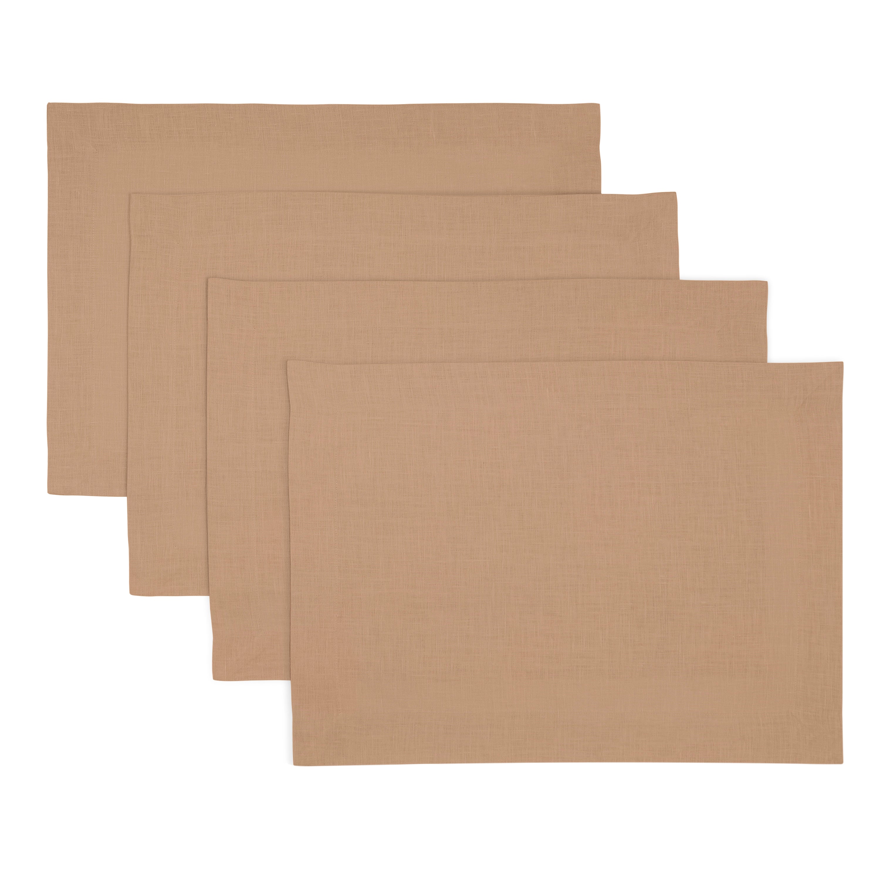 Champagne Beige Linen Placemats, Hemmed, 14 x 19 inch, 4 pcs