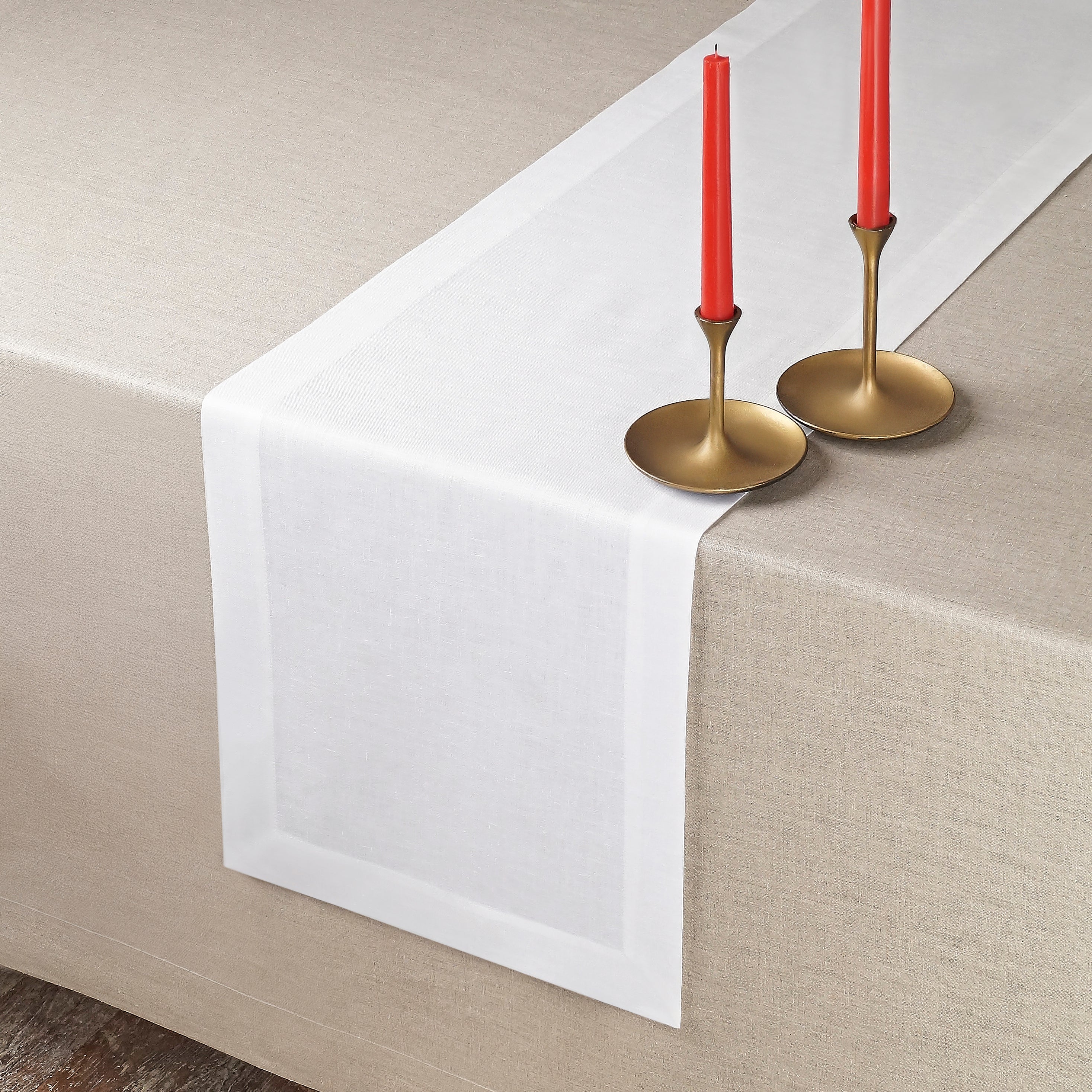 White Linen Table Runner, Hemmed