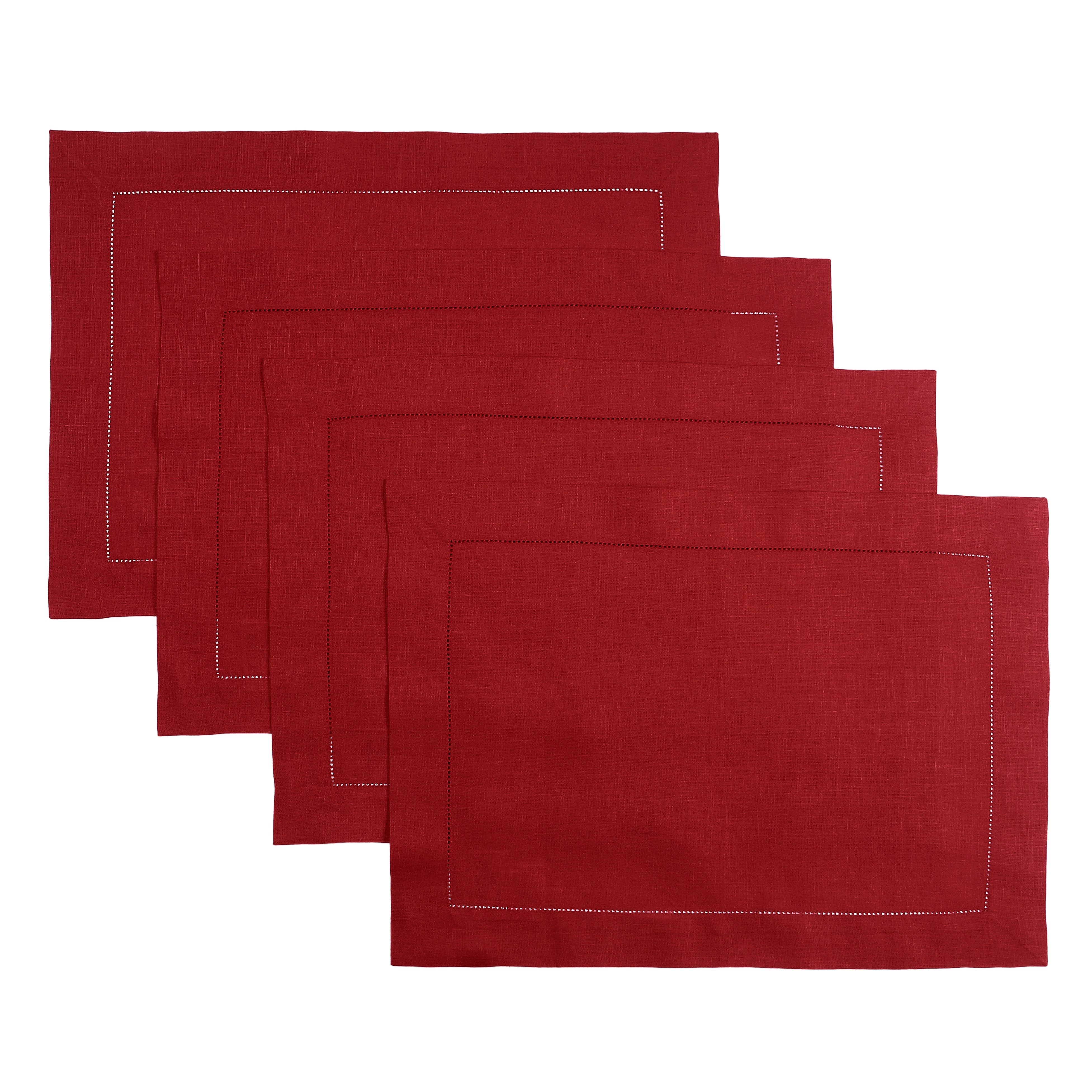 Red Linen Placemats, Hemstitch, 14 x 19 inch, 4 pcs