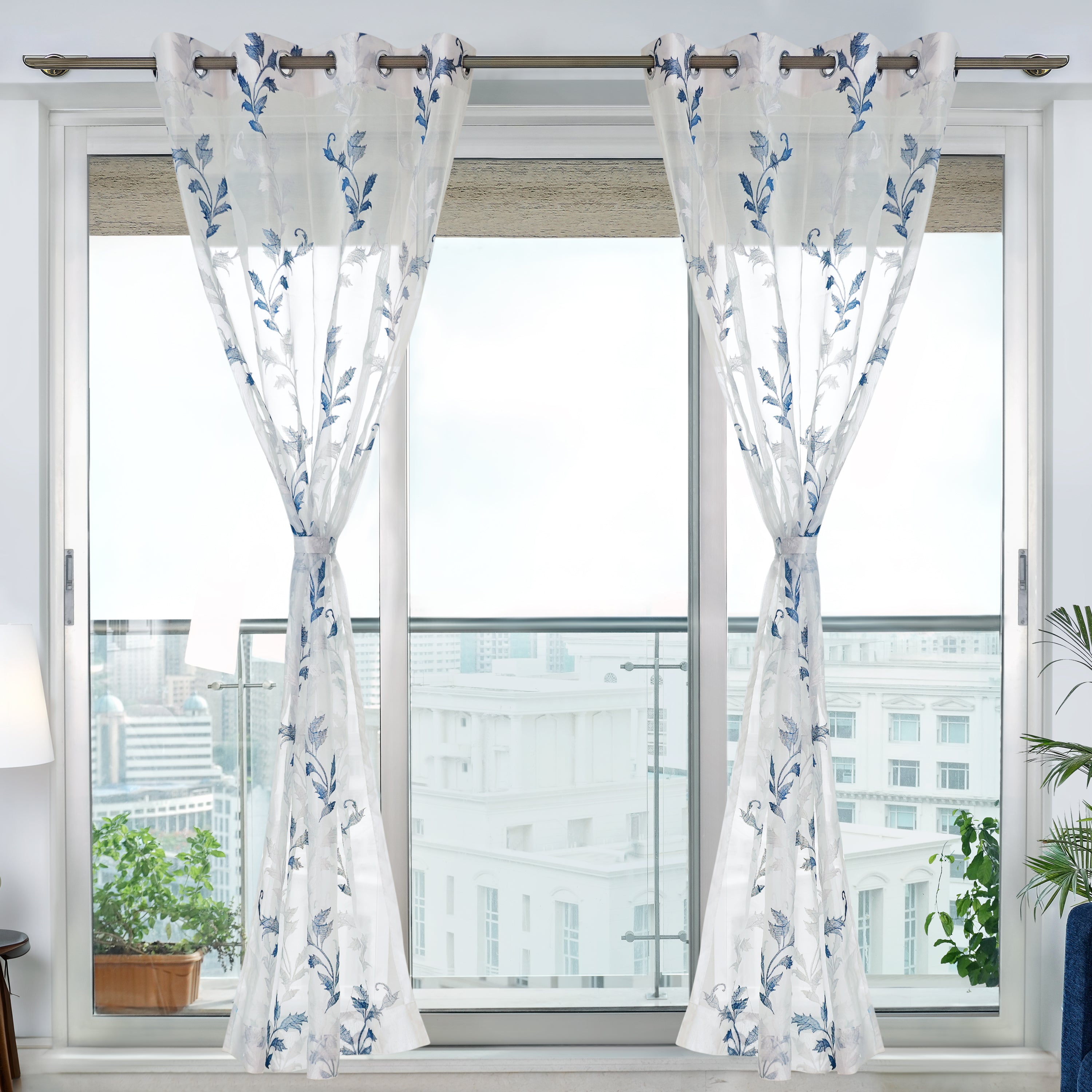 Etereo Herald Ivy, Silver & Blue, Sheer, 1 panel