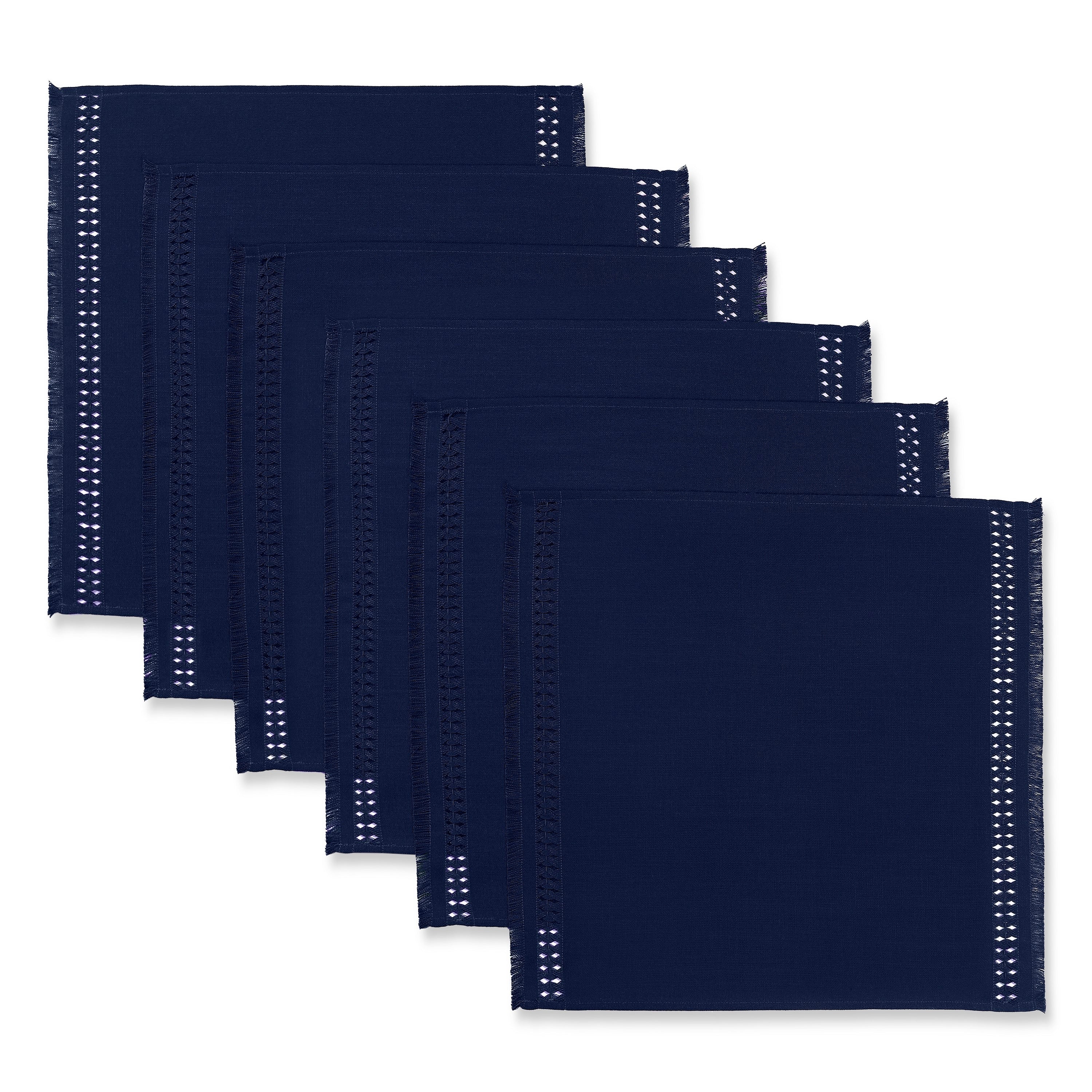 Navy Blue Faux Linen Napkins, Hand Hemstitch, 20 x 20 inch, 6 pcs