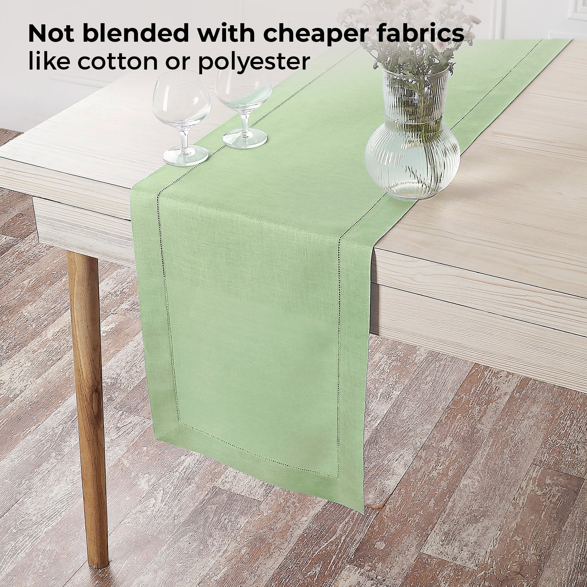 Sage Green Linen Table Runner, Hemstitch