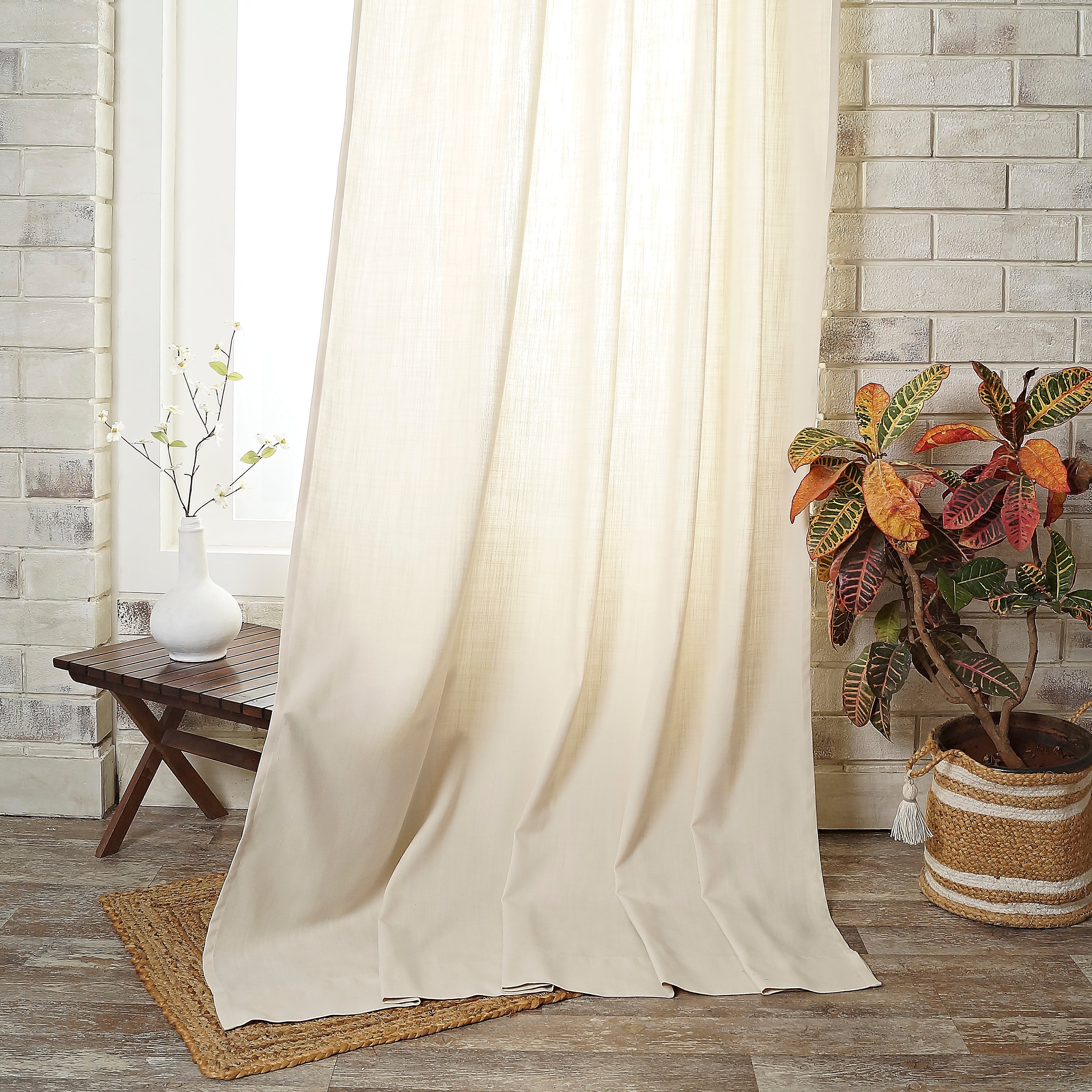 Ivory Faux Linen Curtain