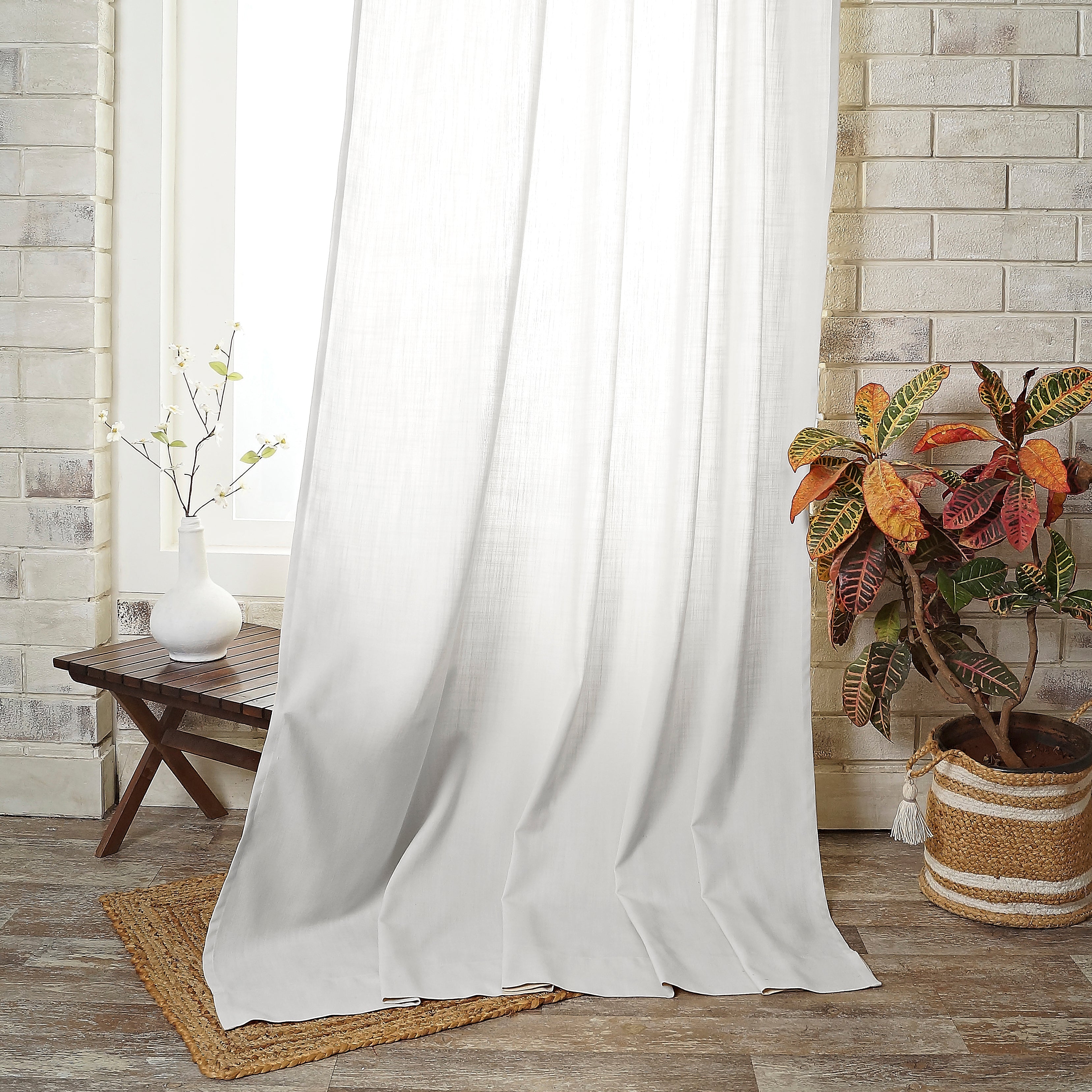 Chambray Cream & White Faux Linen Curtain