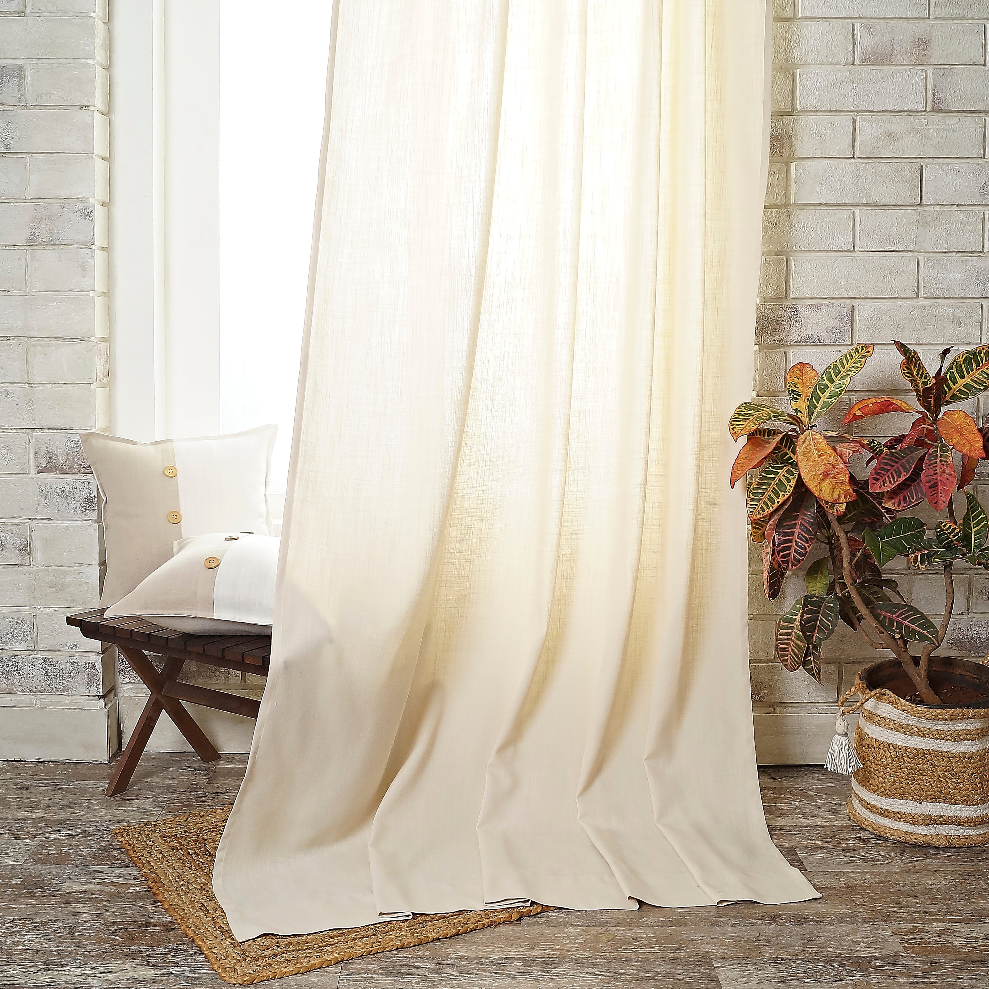 Ivory Faux Linen Curtain