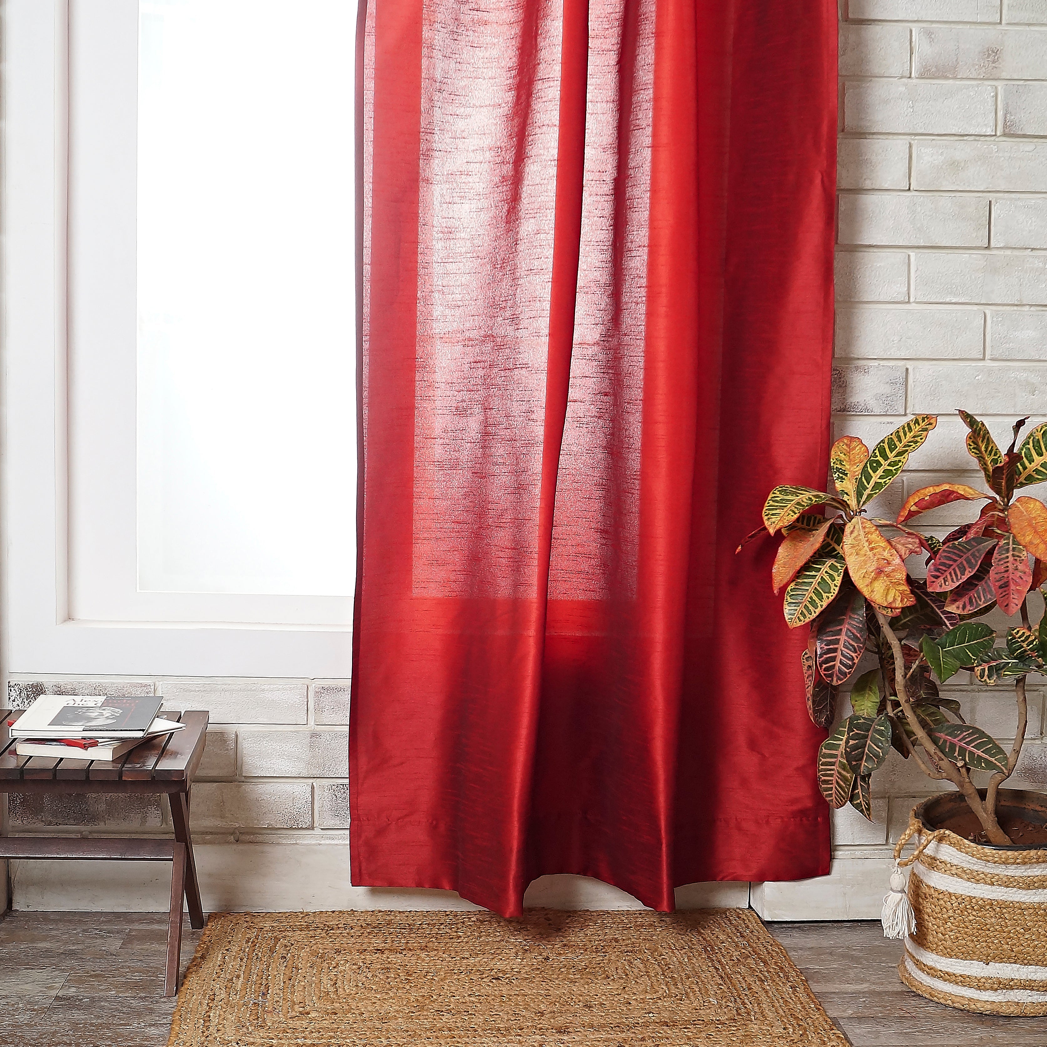 Red Vegan Silk Curtain