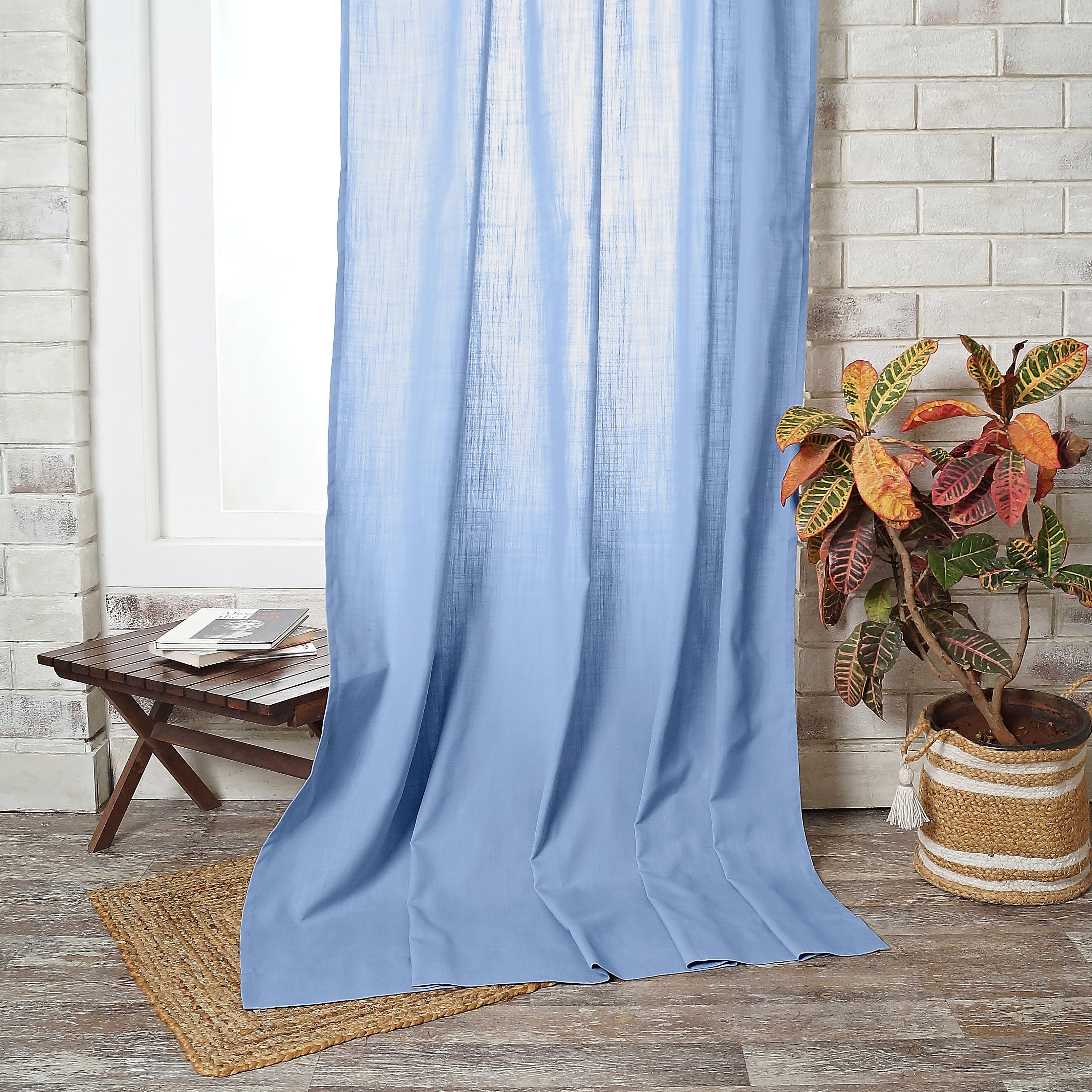 Light Blue Faux Linen Curtain