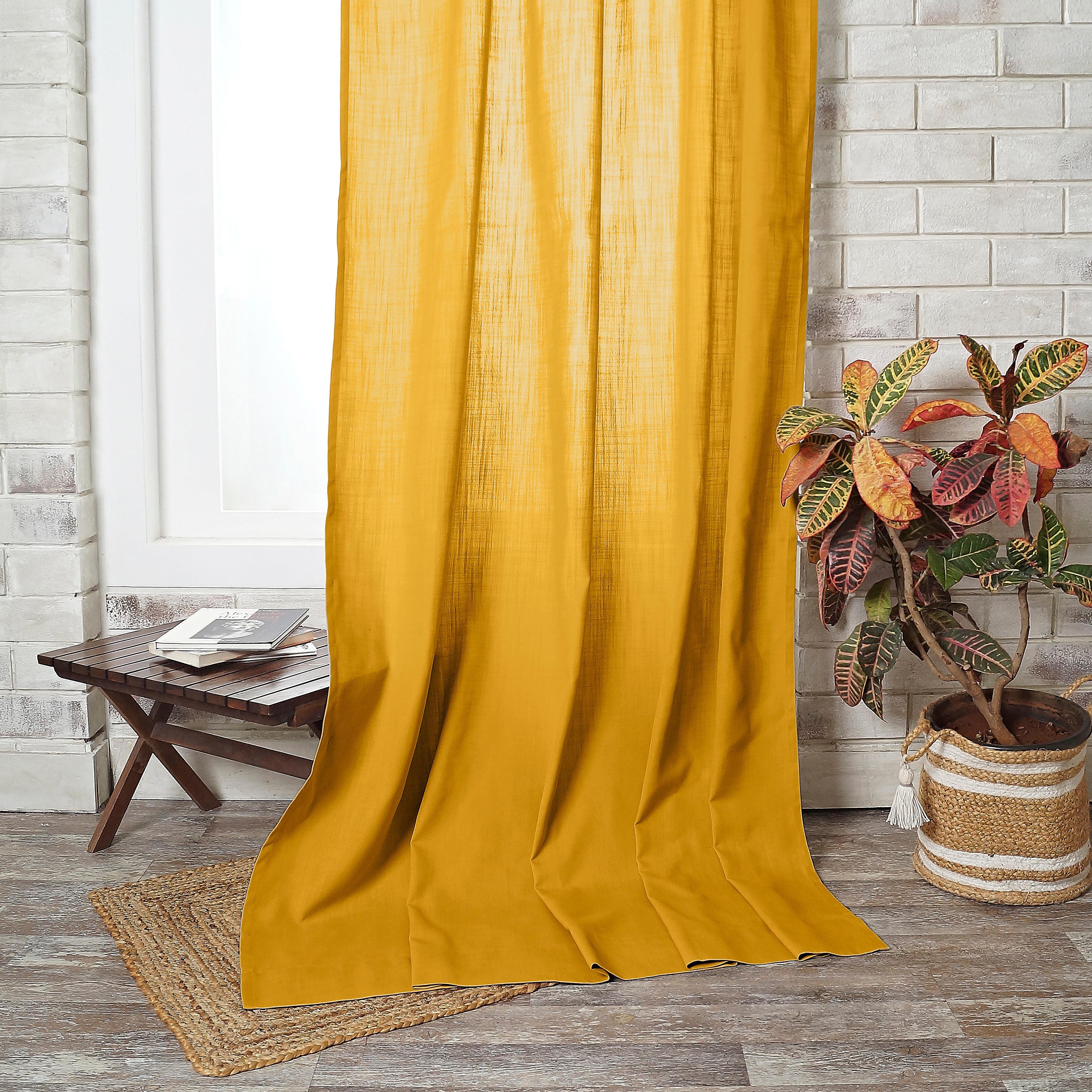 Mustard Faux Linen Curtain