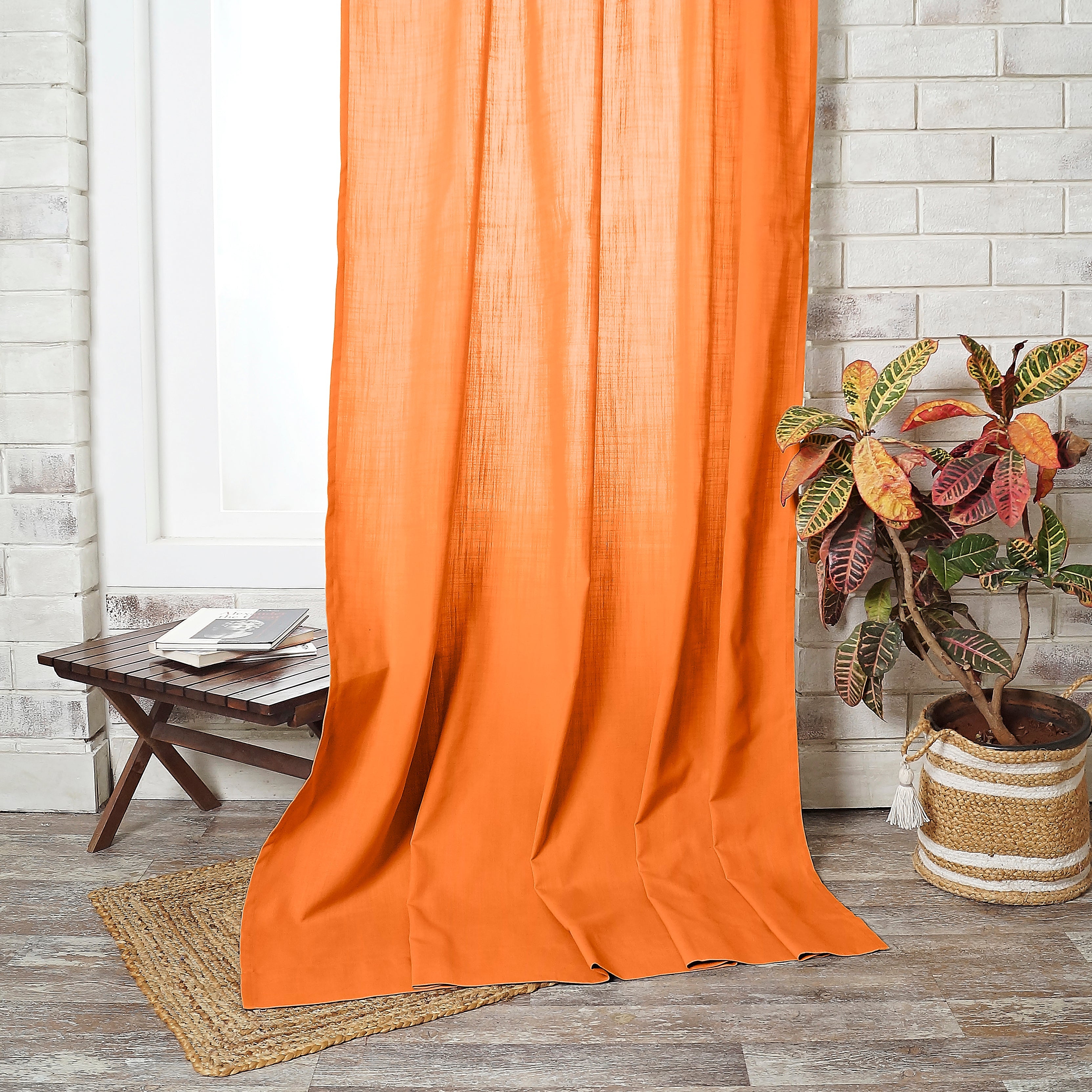 Orange Faux Linen Curtain