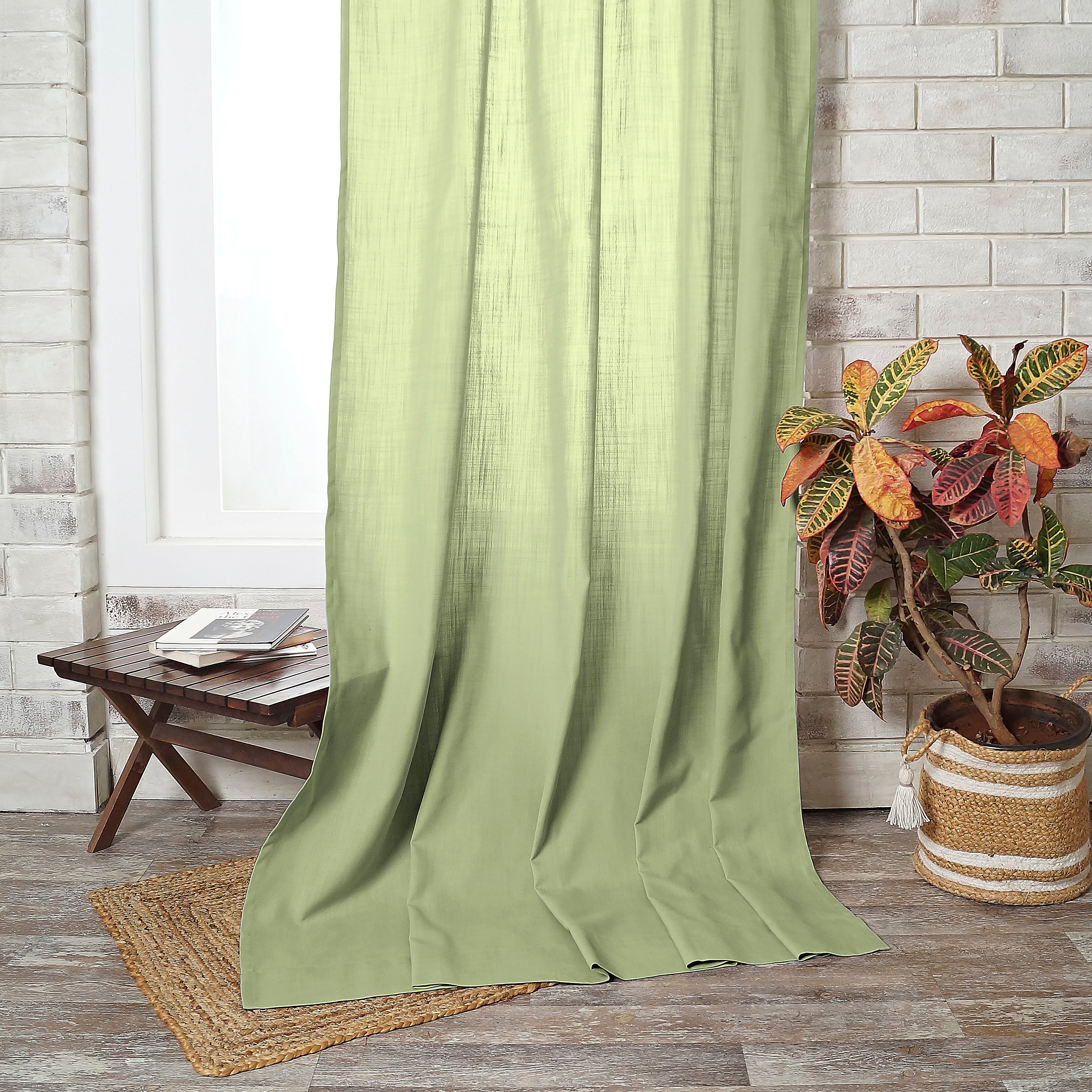 Sage Green Faux Linen Curtain