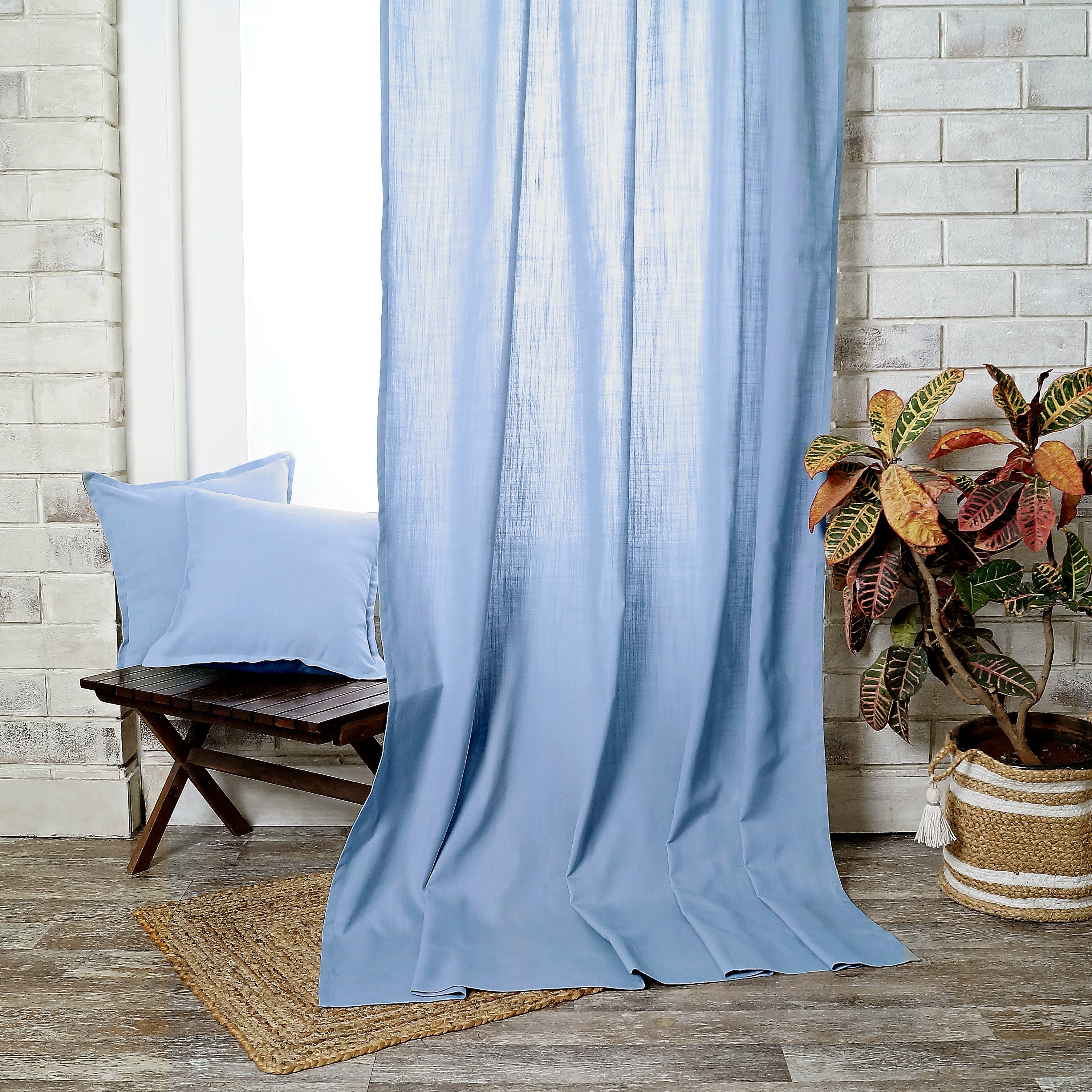 Light Blue Faux Linen Curtain