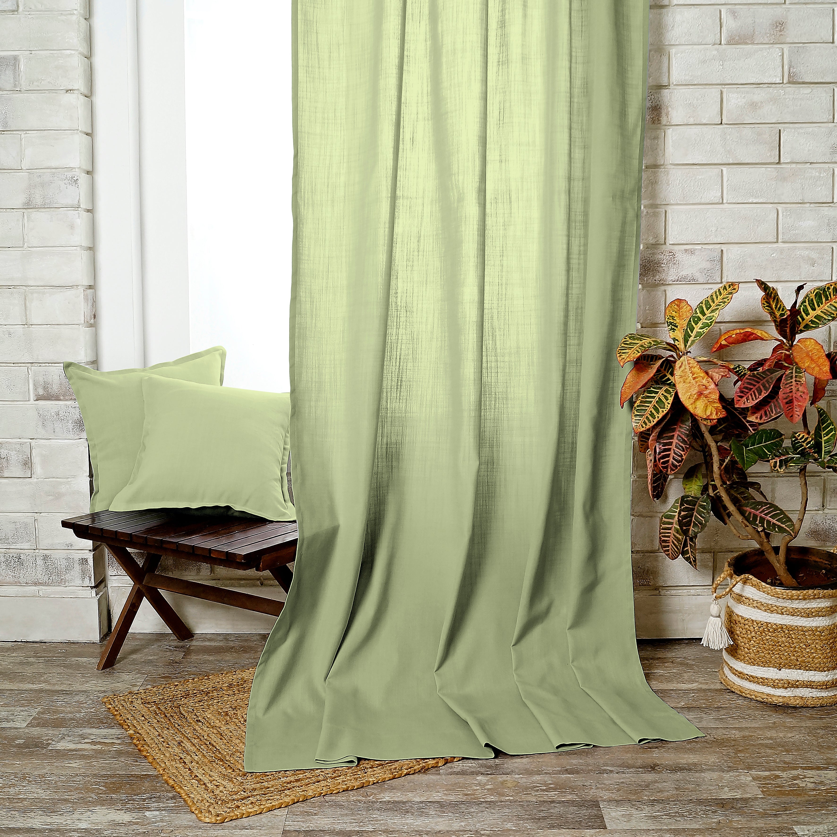 Sage Green Faux Linen Curtain