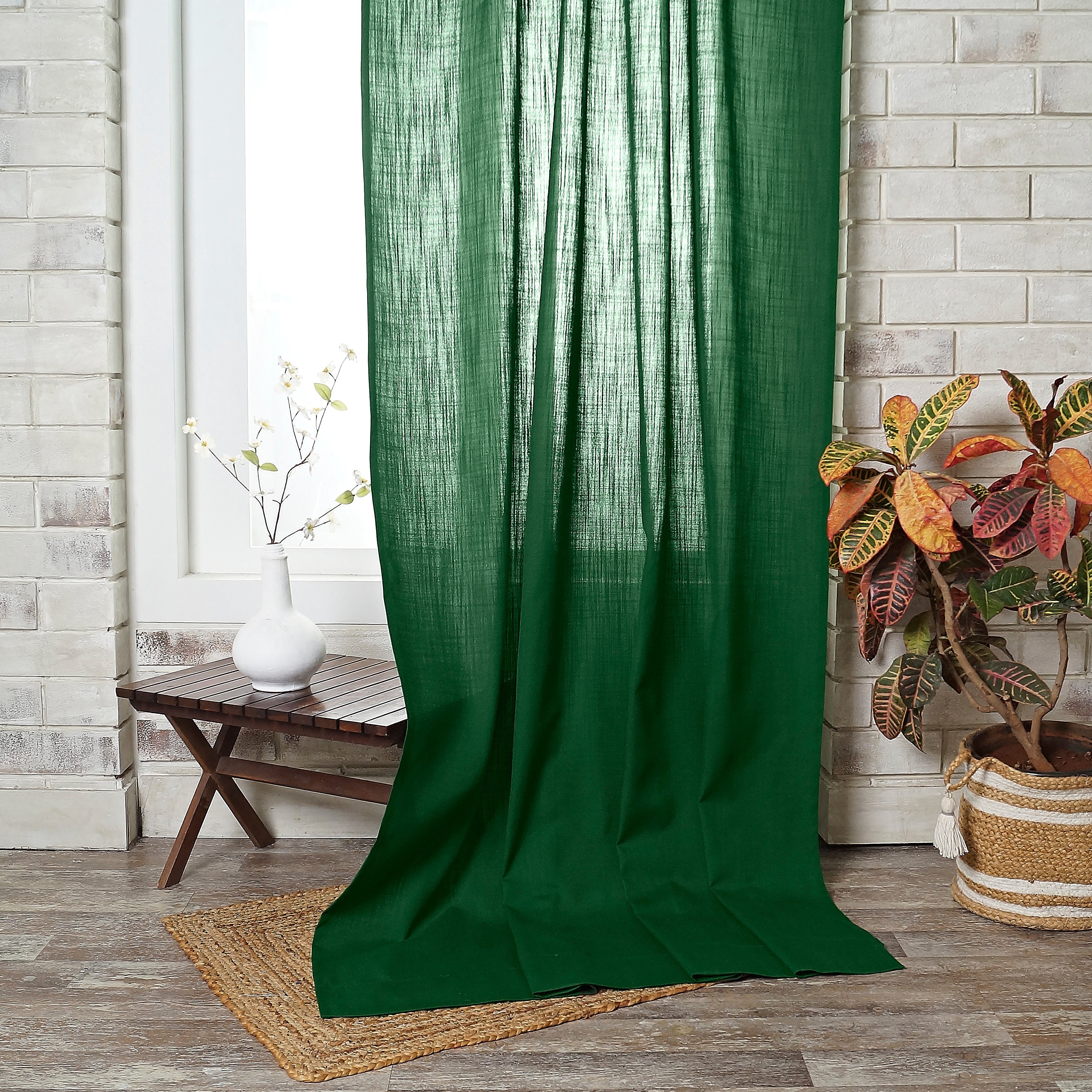 Eden Green Faux Linen Curtain