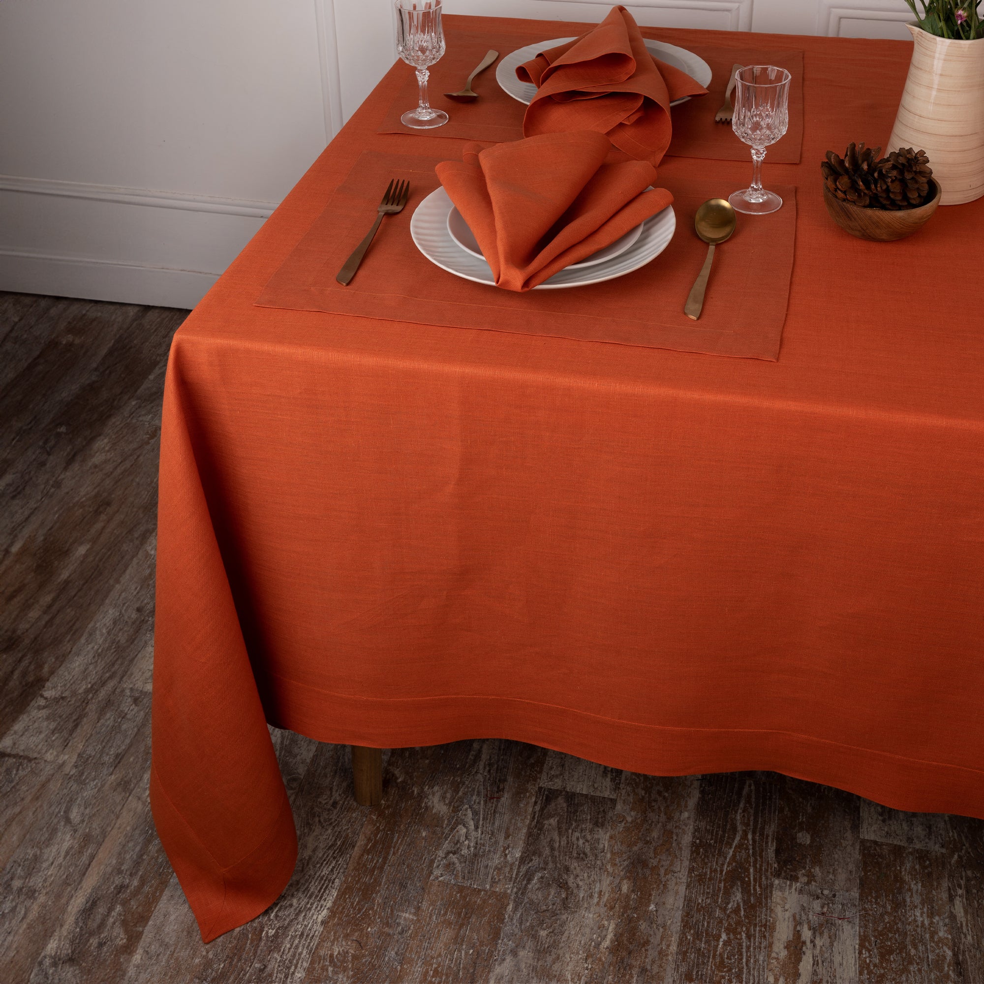 Rust Linen Tablecloth, Hemmed