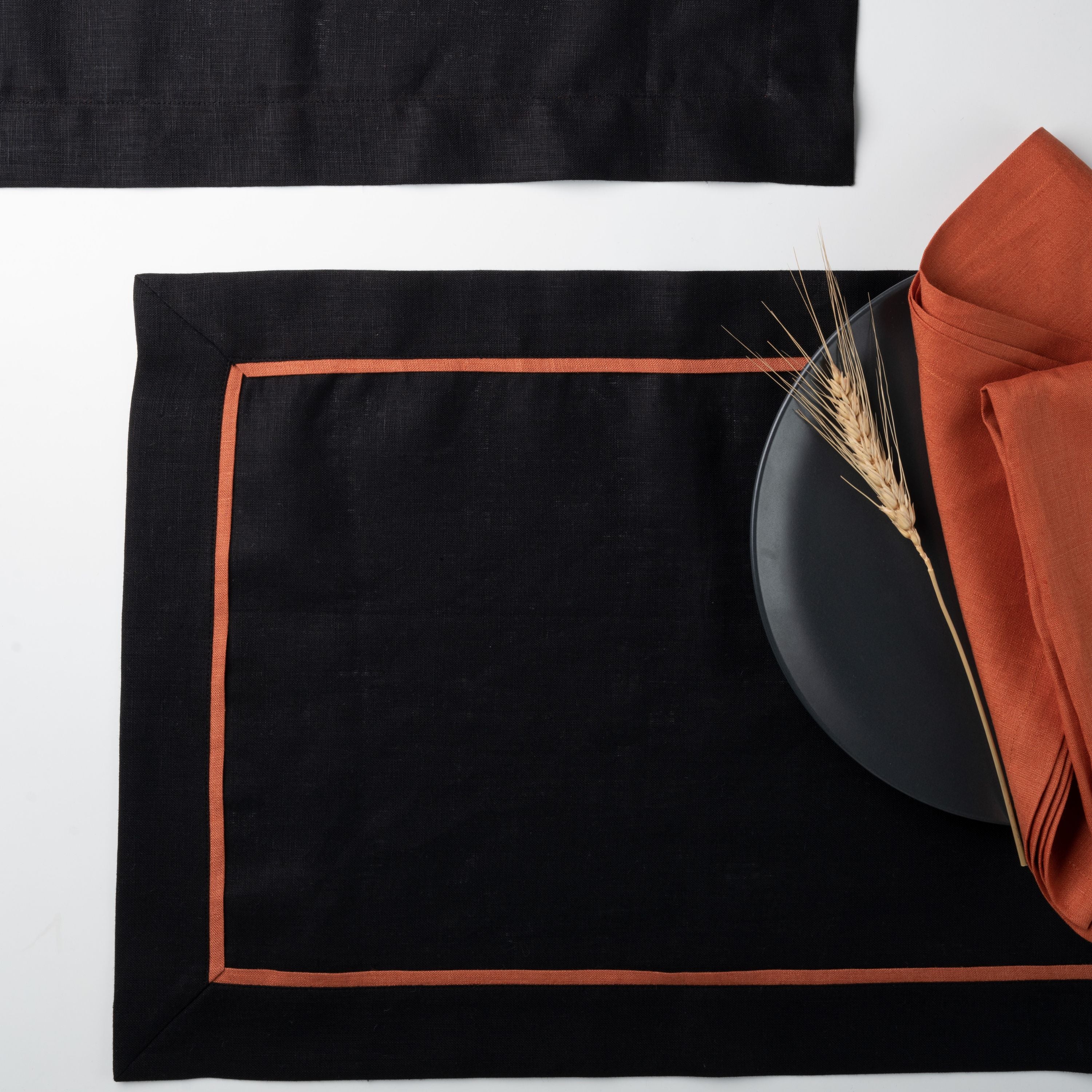 Black and Rust Linen Placemats, Reversible, 14 x 19 inch, 4 pcs