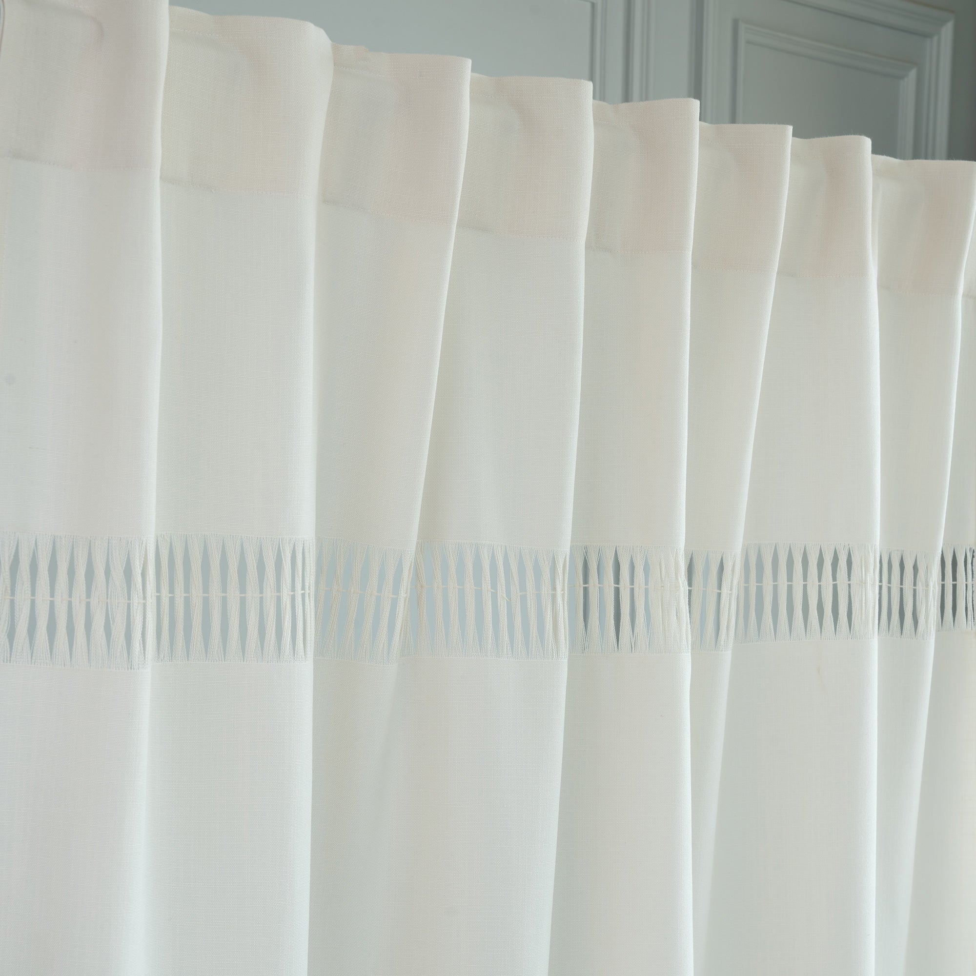 Ivory Faux Linen Hand Hemstitch Curtain - Ivory