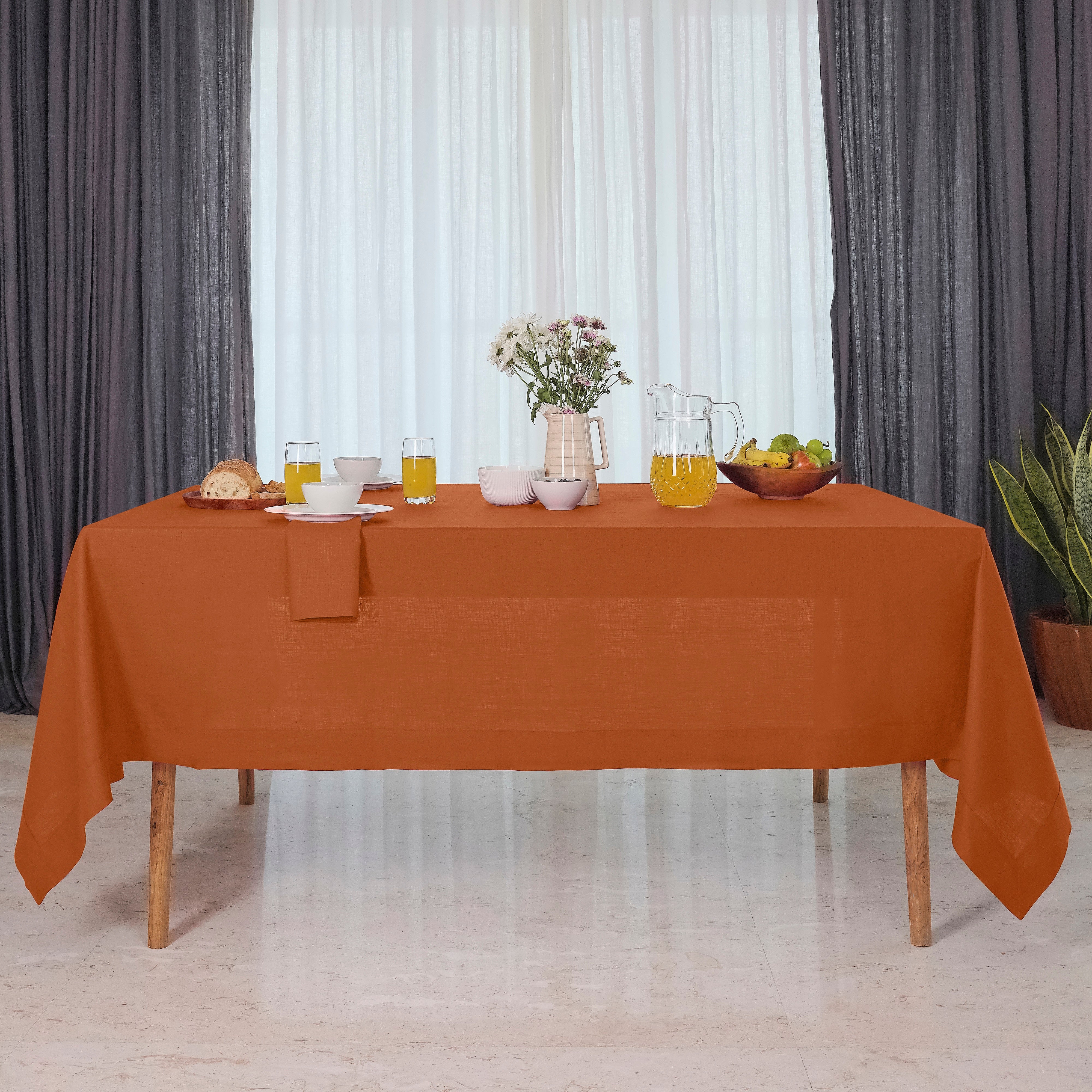 Rust Linen Tablecloth, Hemmed