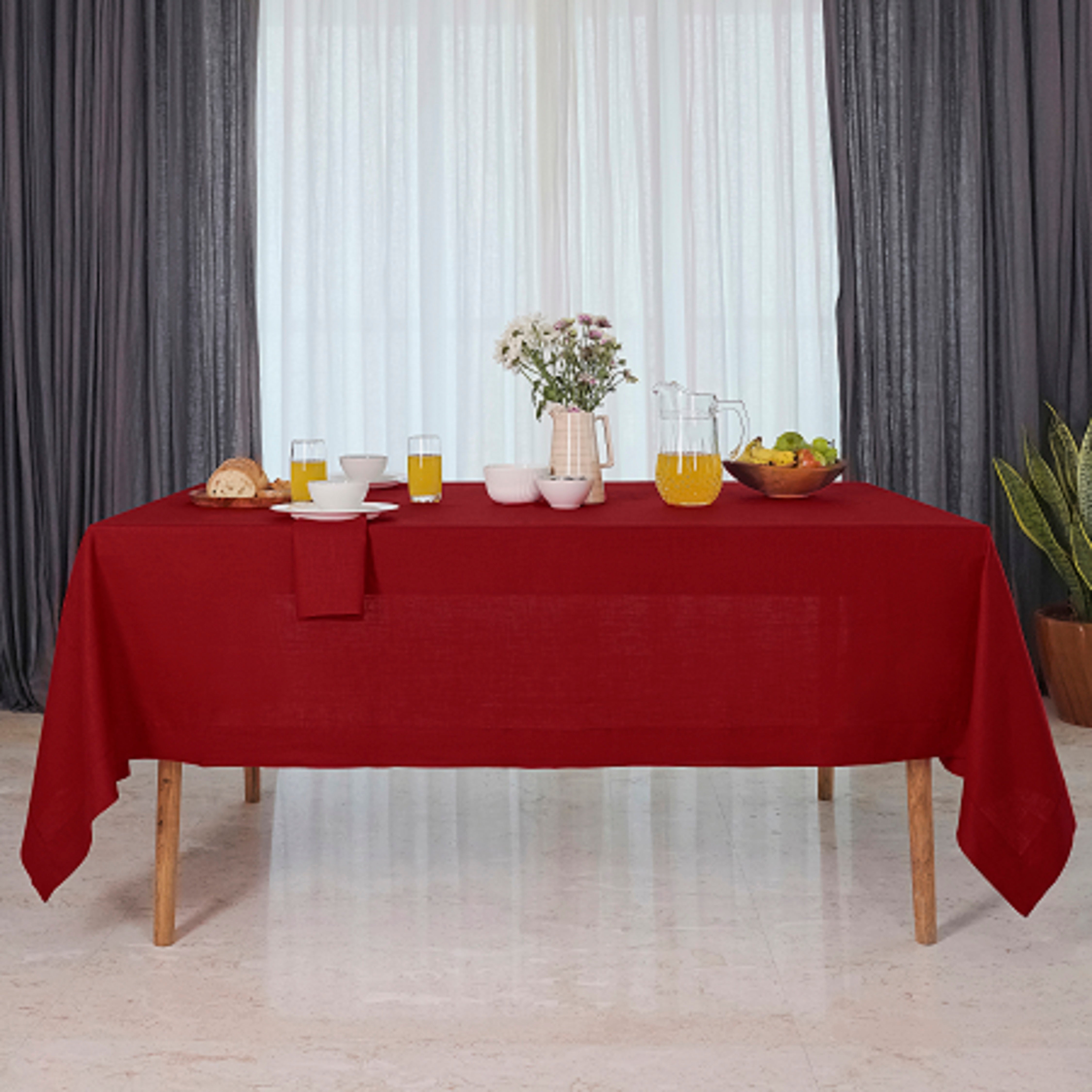 Red Linen Tablecloth, Hemmed