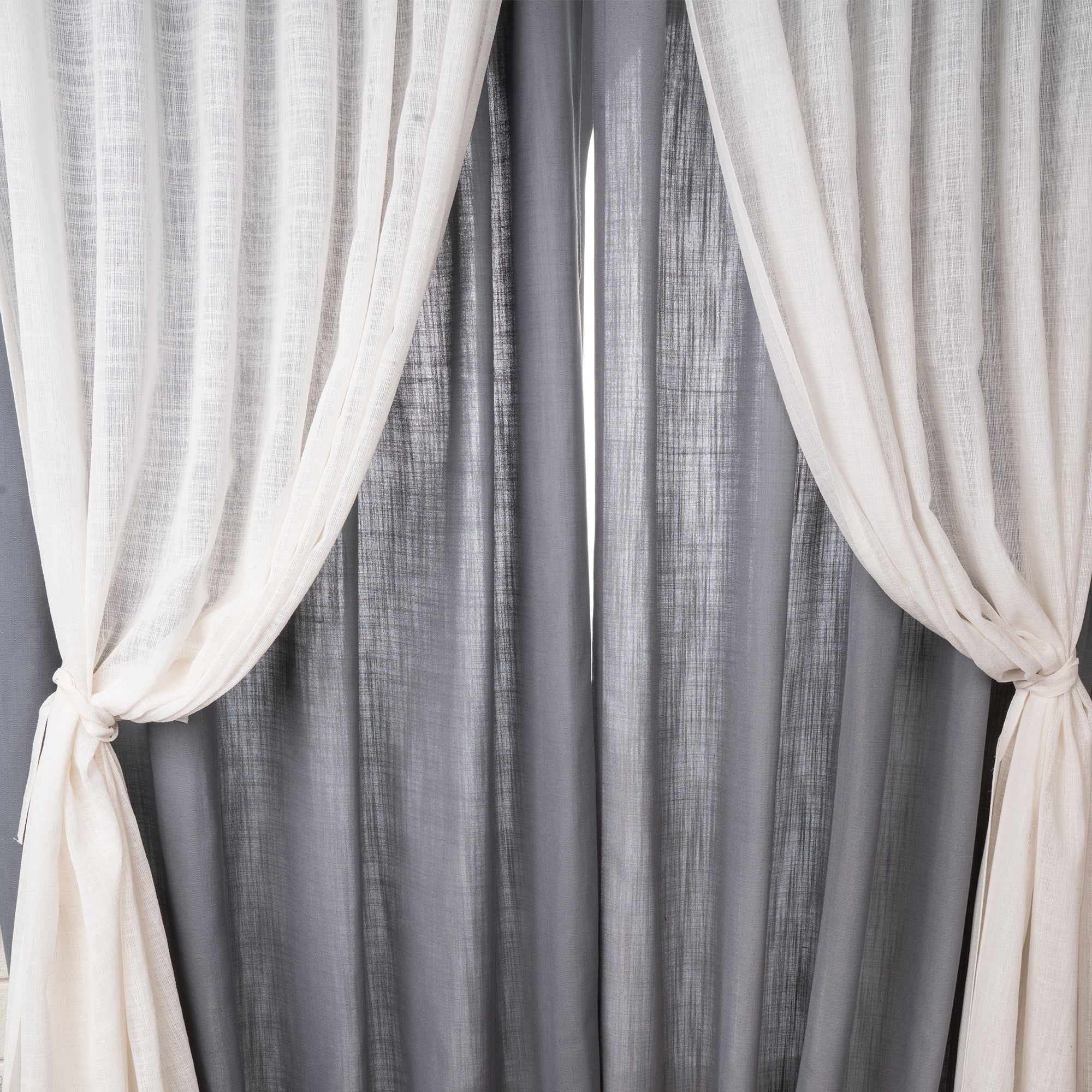 Charcoal Grey Faux Linen with Sheer Jute Overlay Curtain