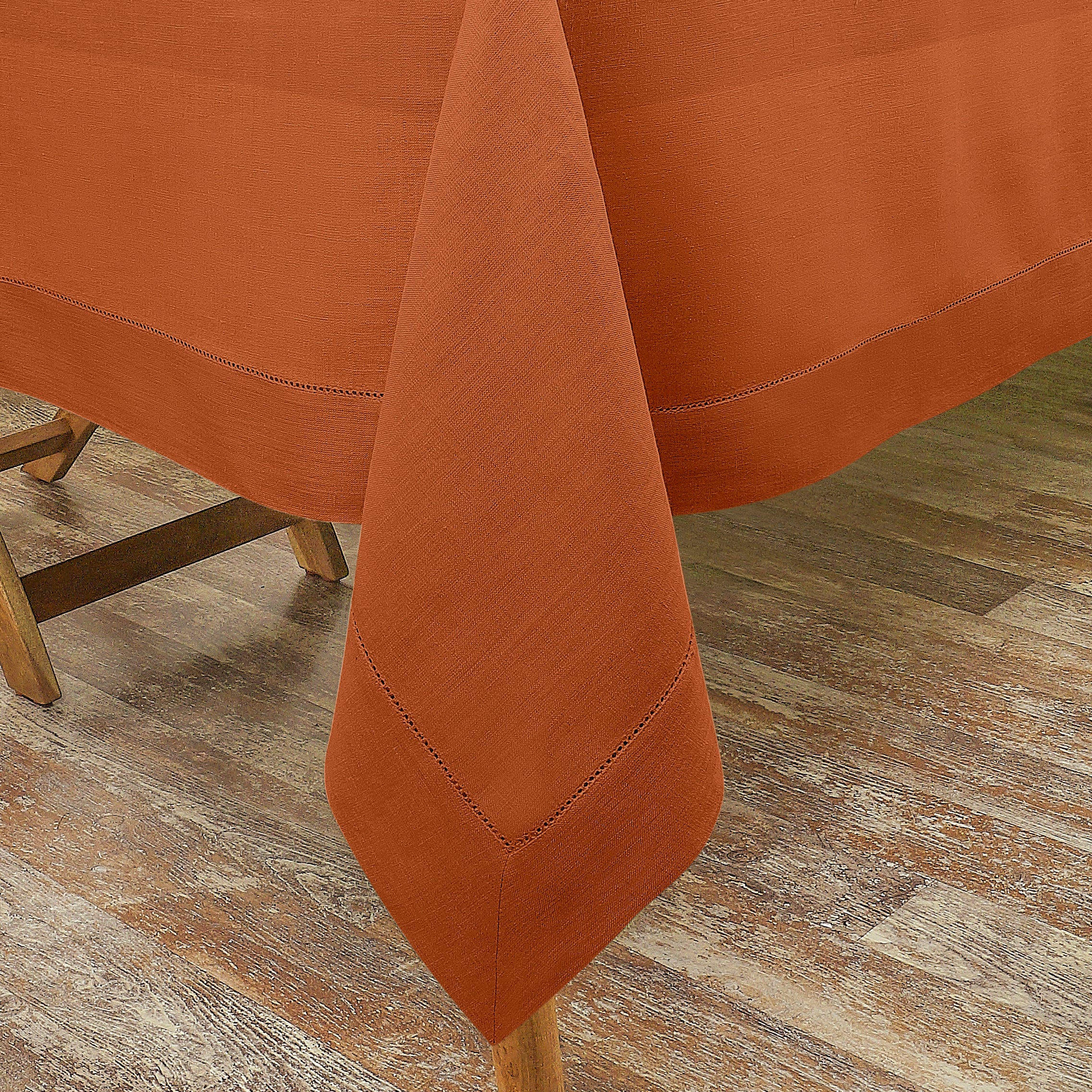 Rust Linen Tablecloth, Hemstitch