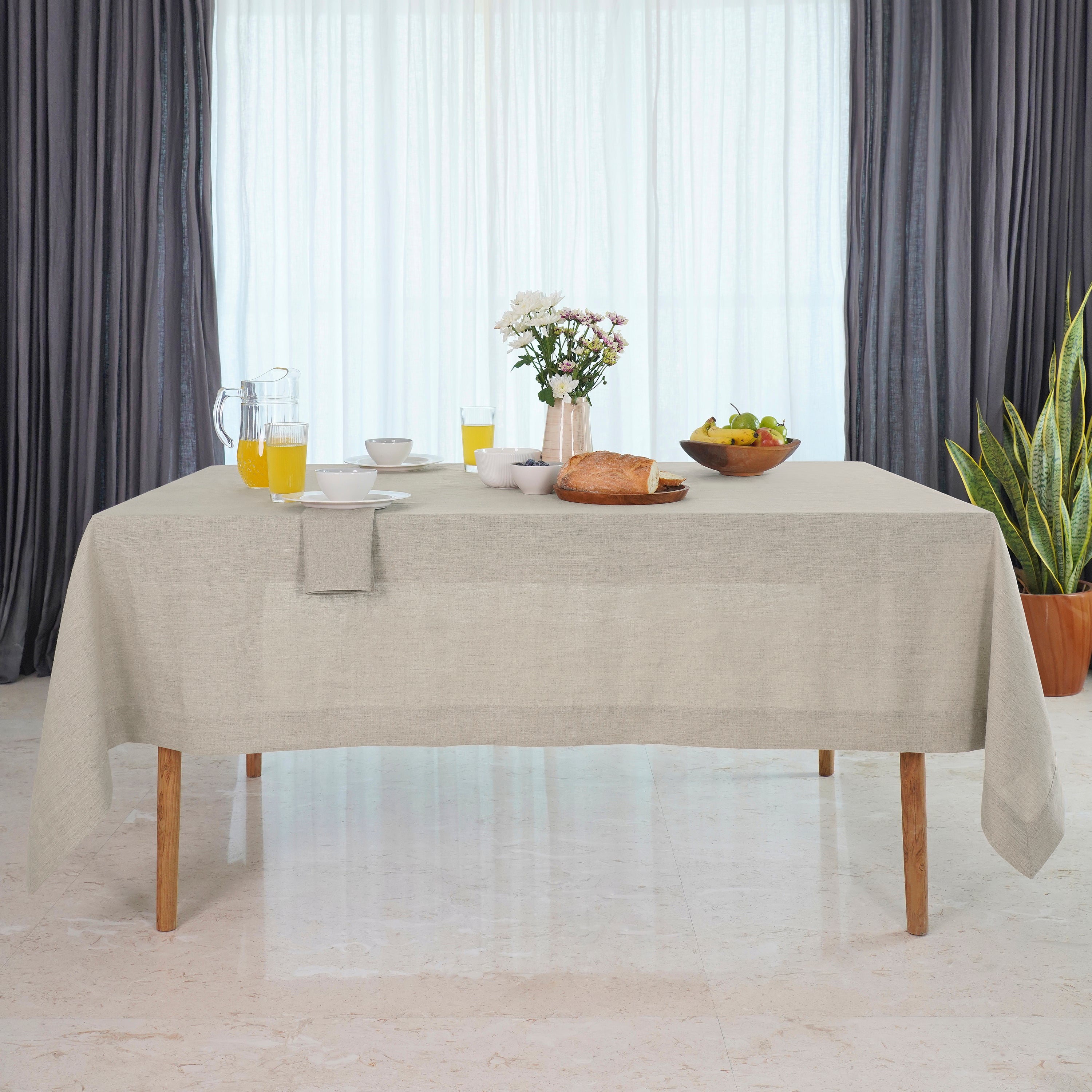 Natural Linen Tablecloth, Hemmed