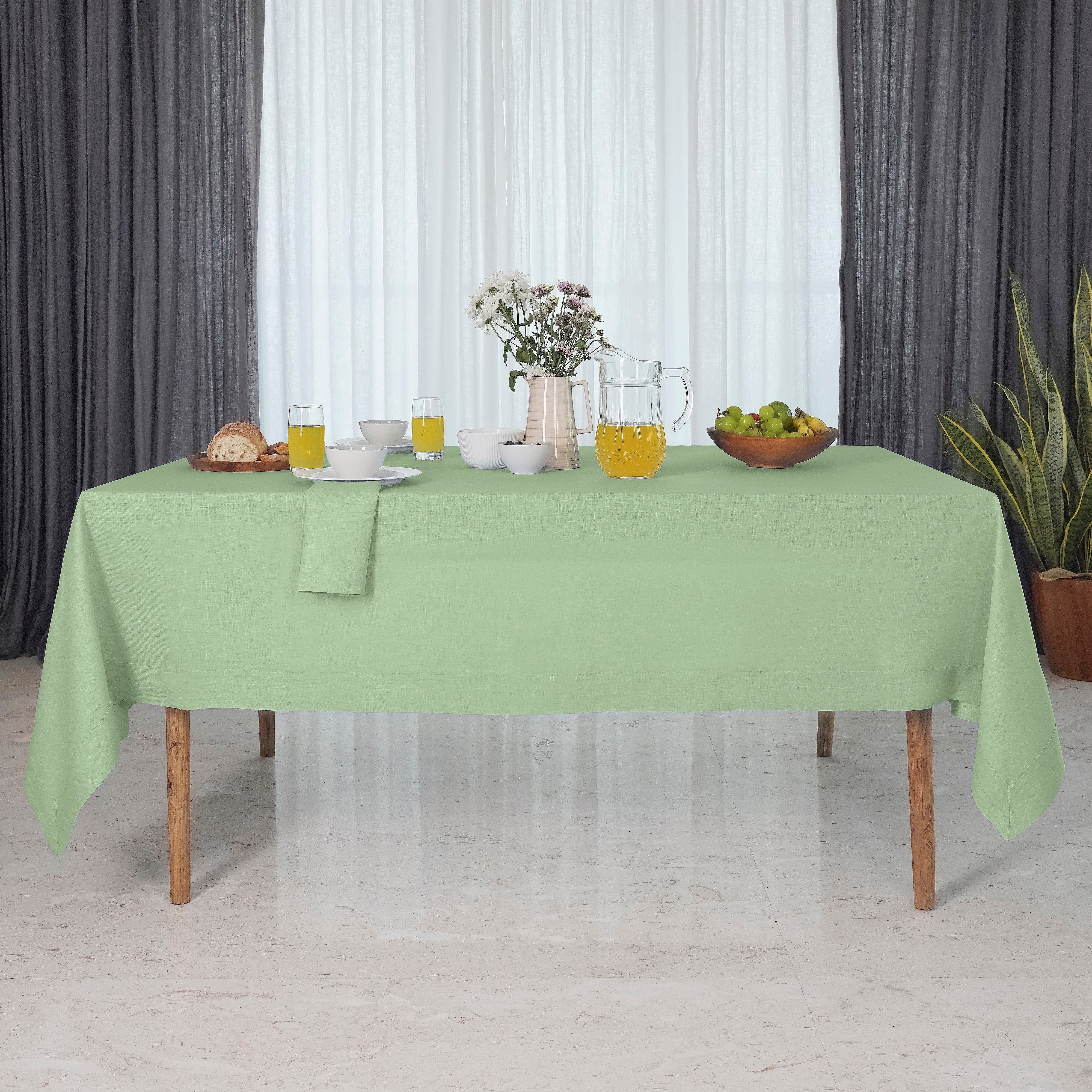 Sage Green Linen Tablecloth, Hemmed