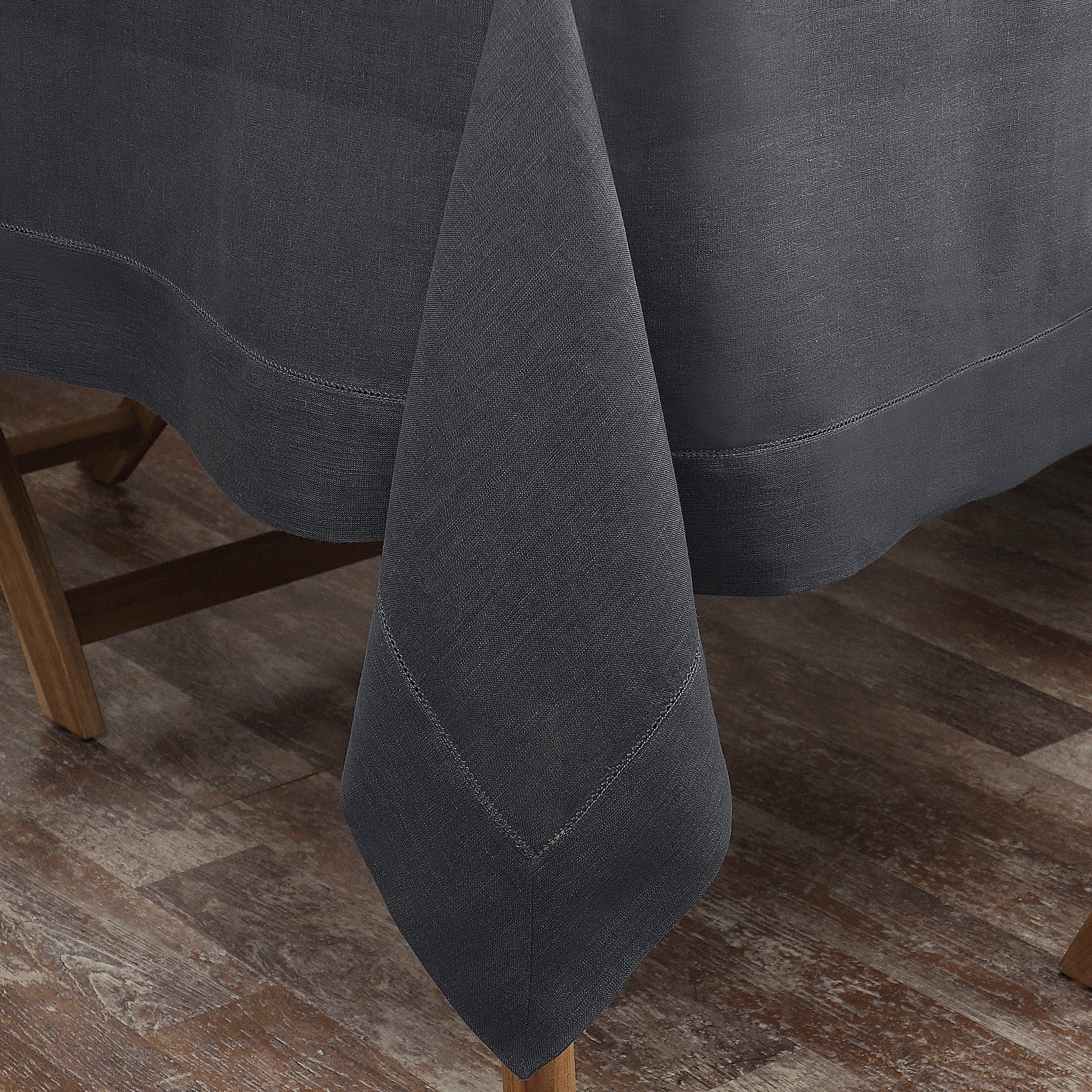 Charcoal Grey Linen Tablecloth, Hemstitch