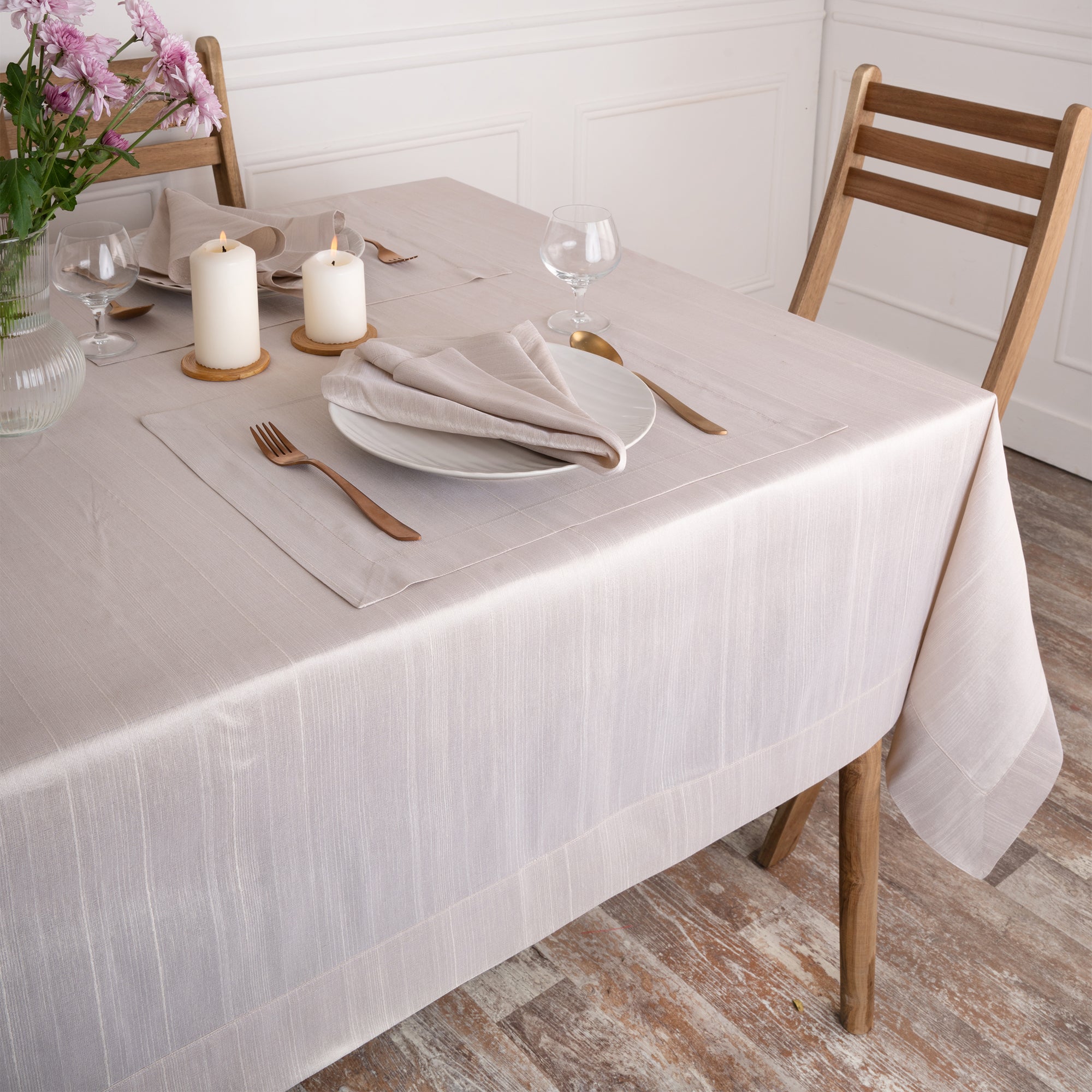 Natural Vegan Silk Tablecloth, Mitered Corner