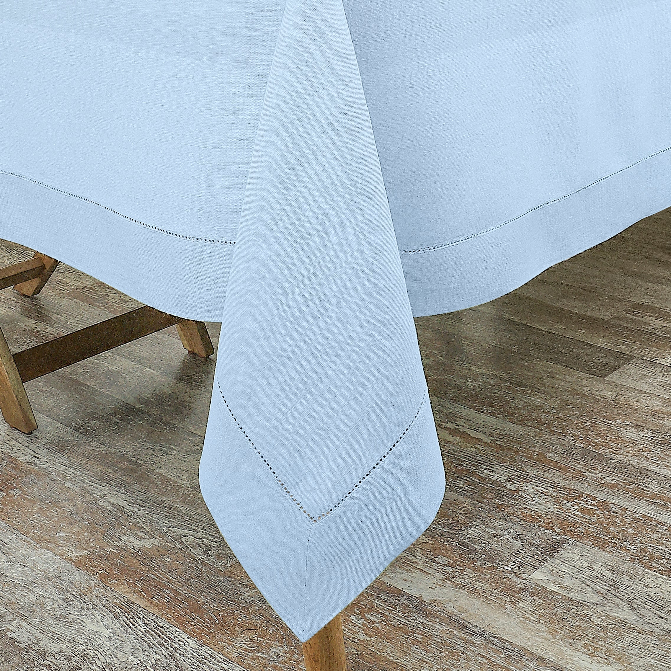 Powder Blue Linen Tablecloth, Hemstitch