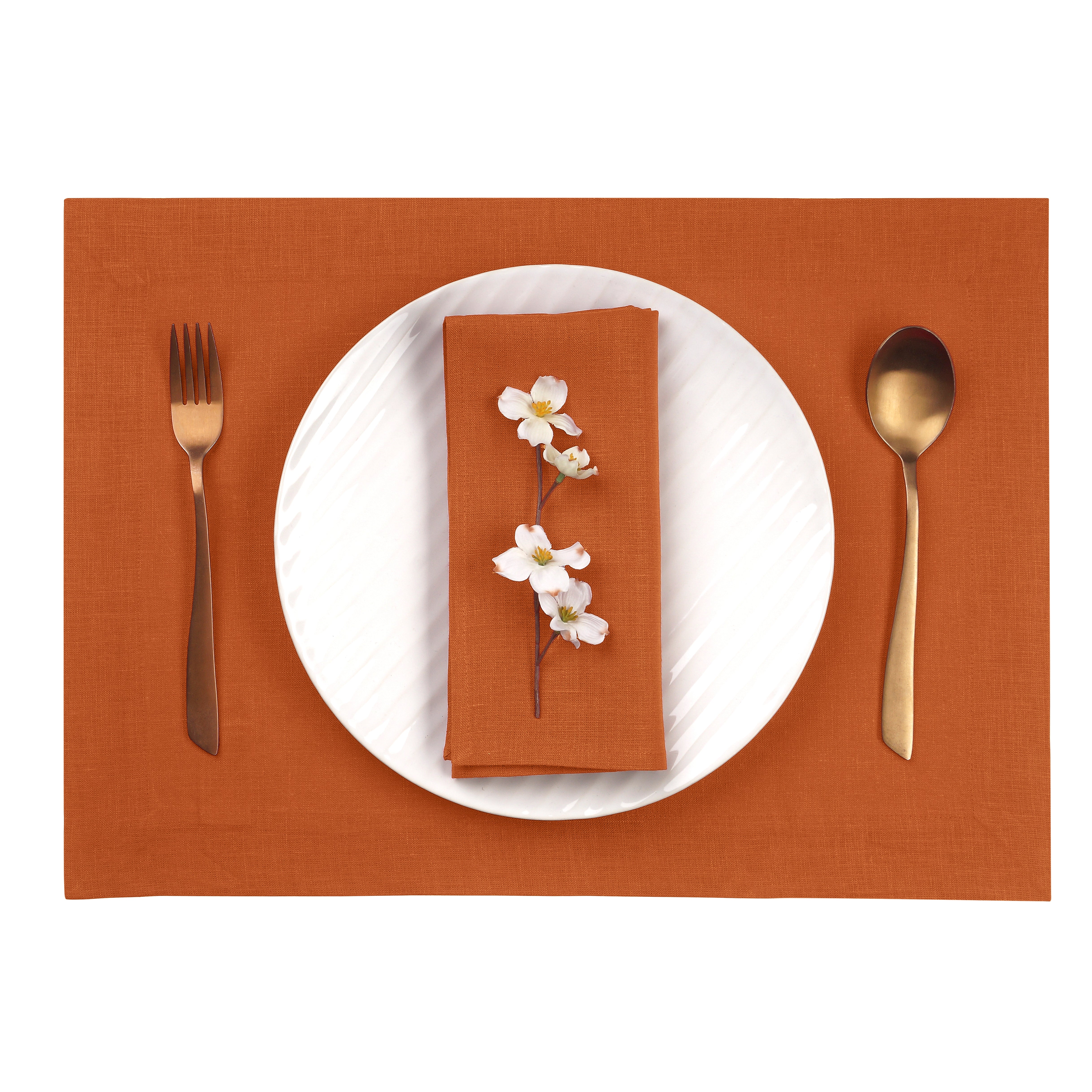 Rust Linen Placemats, Hemmed, 14 x 19 inch, 4 pcs